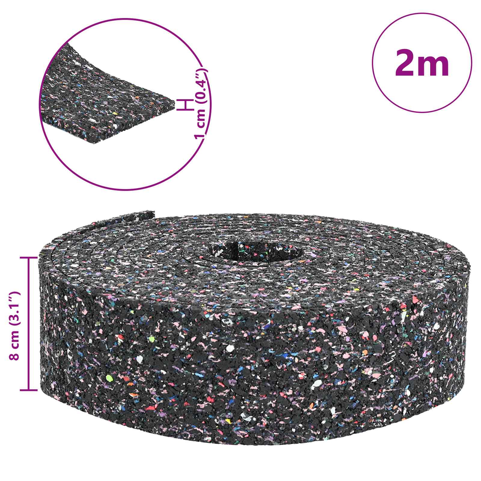 Ρόλος από καουτσούκ Μαύρο 200 x 8 x 1 εκ Λάστιχο - Pakobazaar