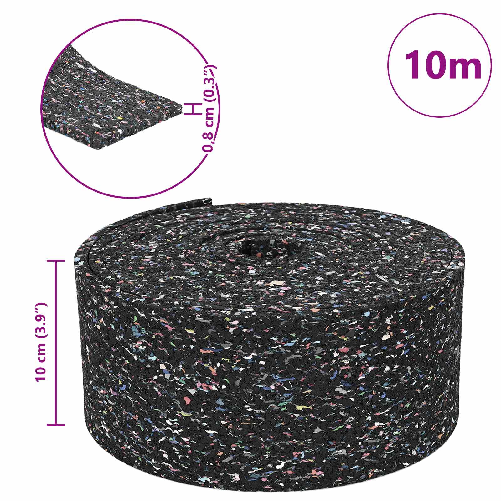 Ρολός Γρανουλάρου Καουτσούκ Μαύρο 1000 x 10 x 0,8 εκ Λάστιχο