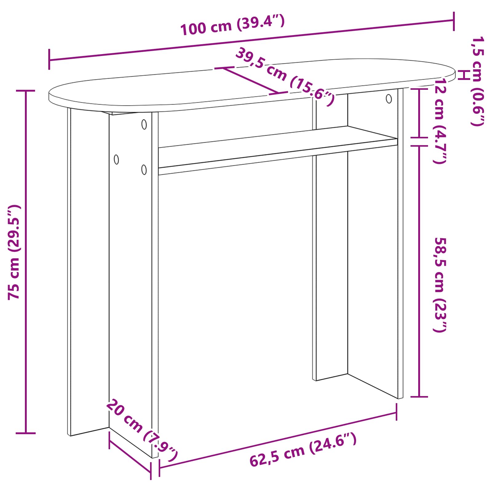 Τραπέζι κονσόλας Καπνισμένο Ξύλο Δρυός 100 x 39,5 x 75 εκ - Pakobazaar
