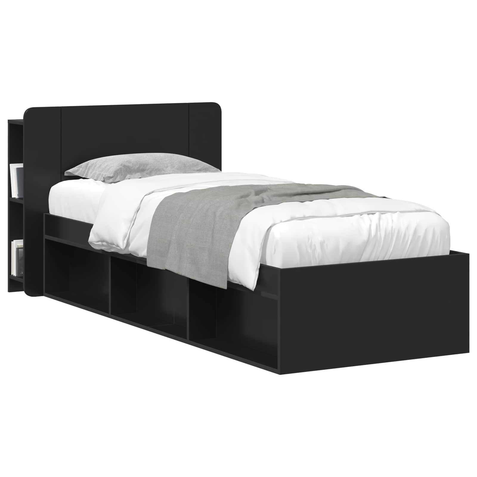Κρεβάτι με Κεφαλάρι με αποθήκευση Μαύρο Επεξεργασμένο Ξύλο - Pakobazaar