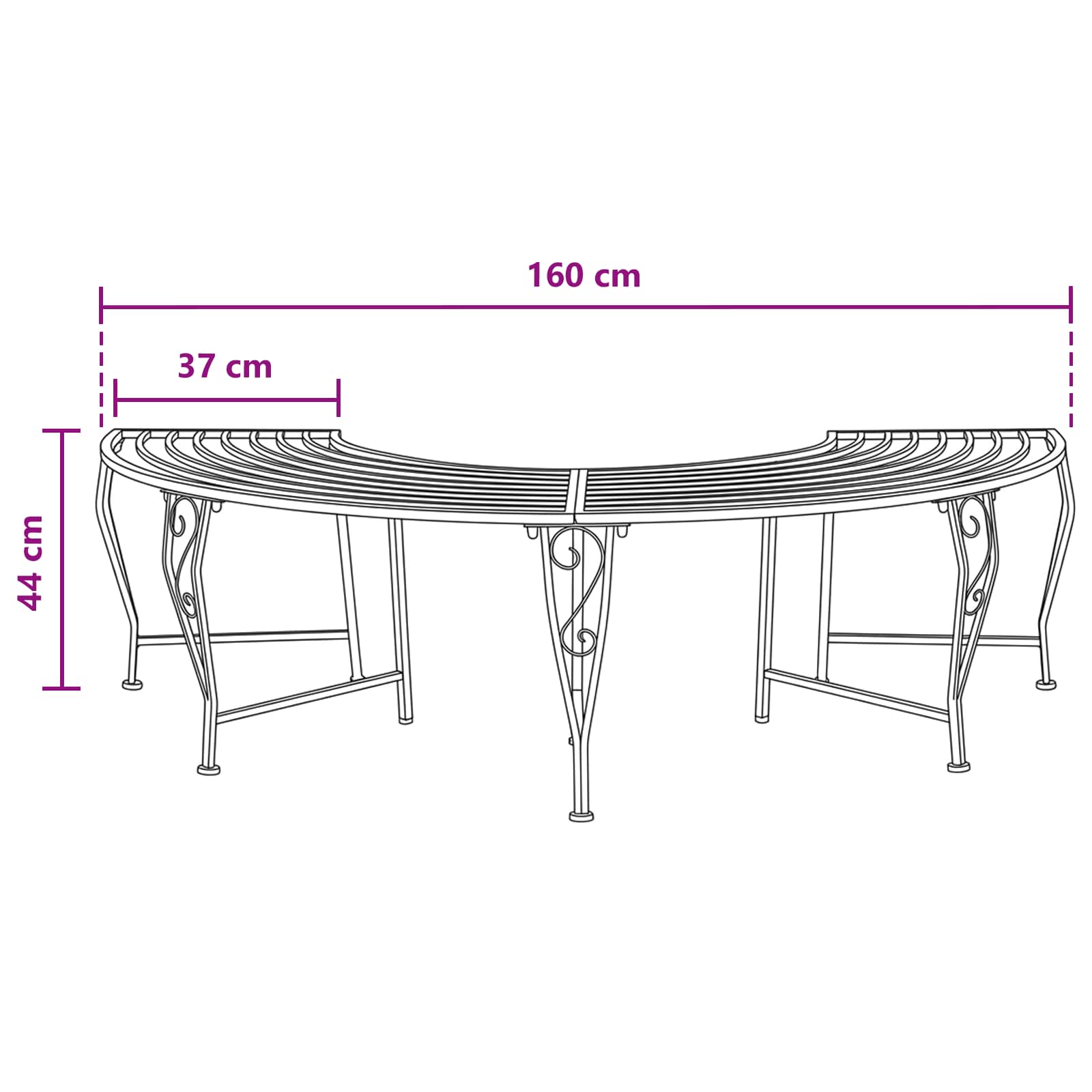Παγκάκι Δέντρου 4-Αριθμός καθισμάτων 160 x 80 x 44 cm Ατσάλι