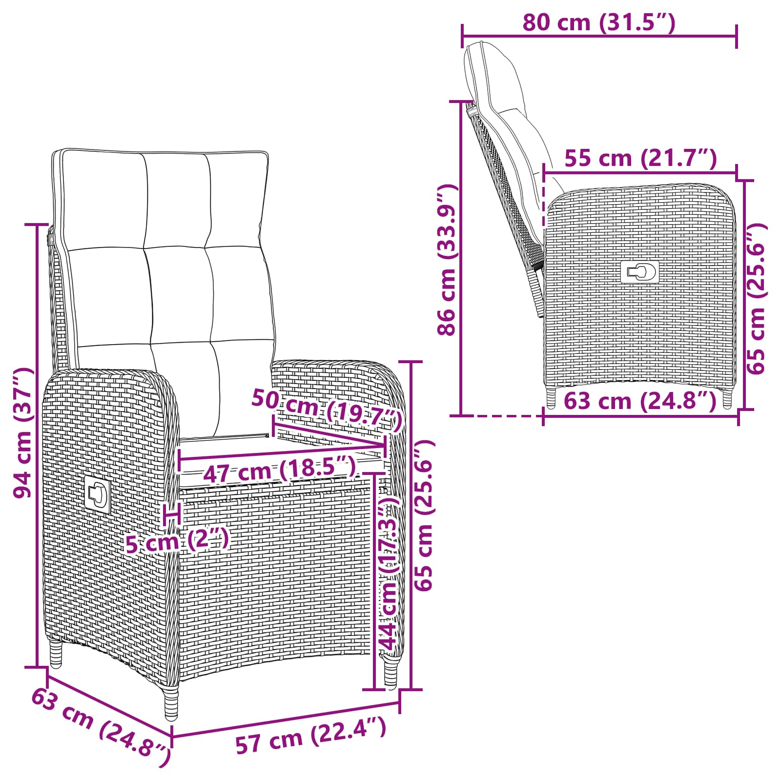 Ανακλινόμενη καρέκλα κήπου Γκρι και Navy Blue συνθετικό ρατάν - Pakobazaar