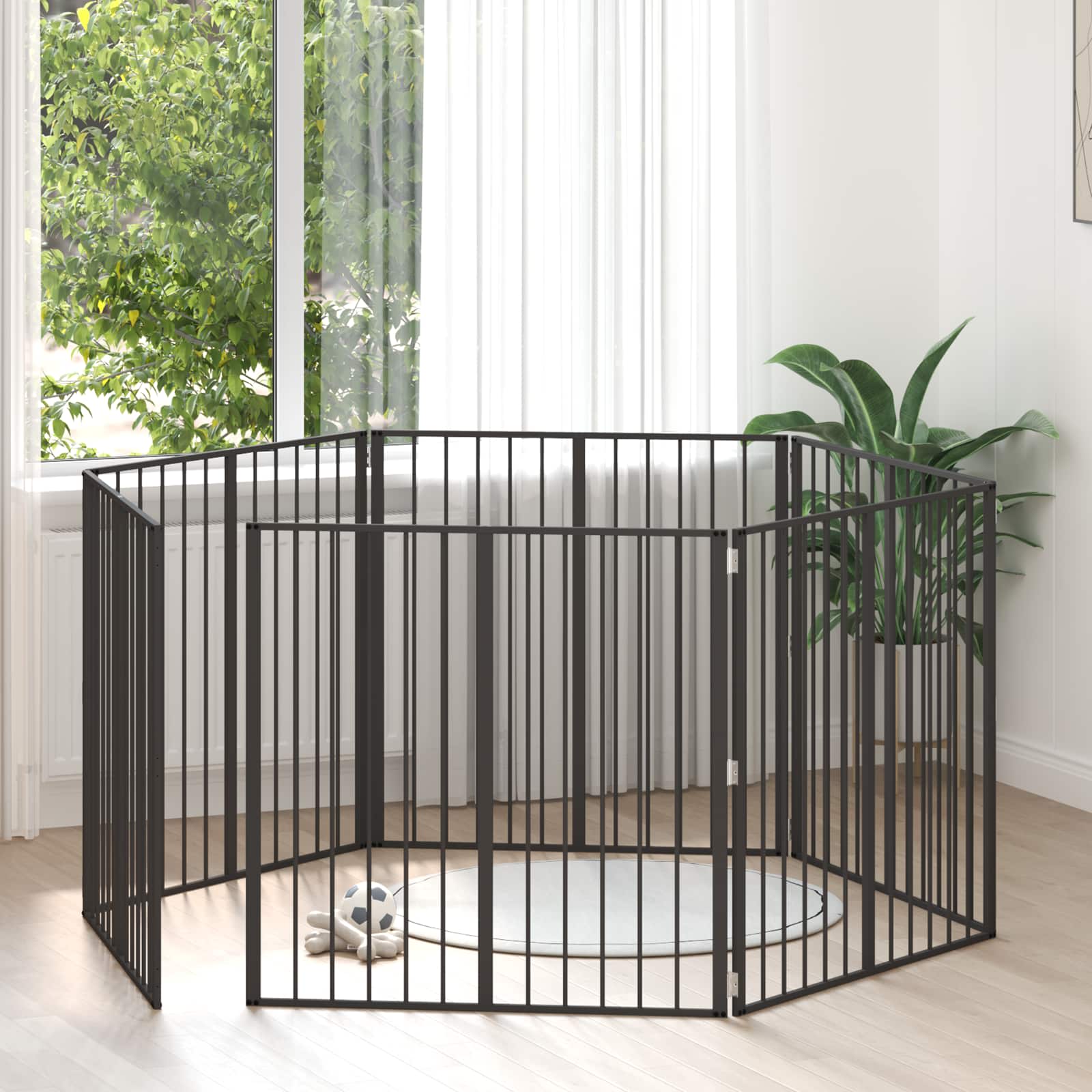 Πόρτα Σκύλου 6 pcs Μαύρο 100 x 100 cm Επικαλυμμένος Χάλυβας - Pakobazaar