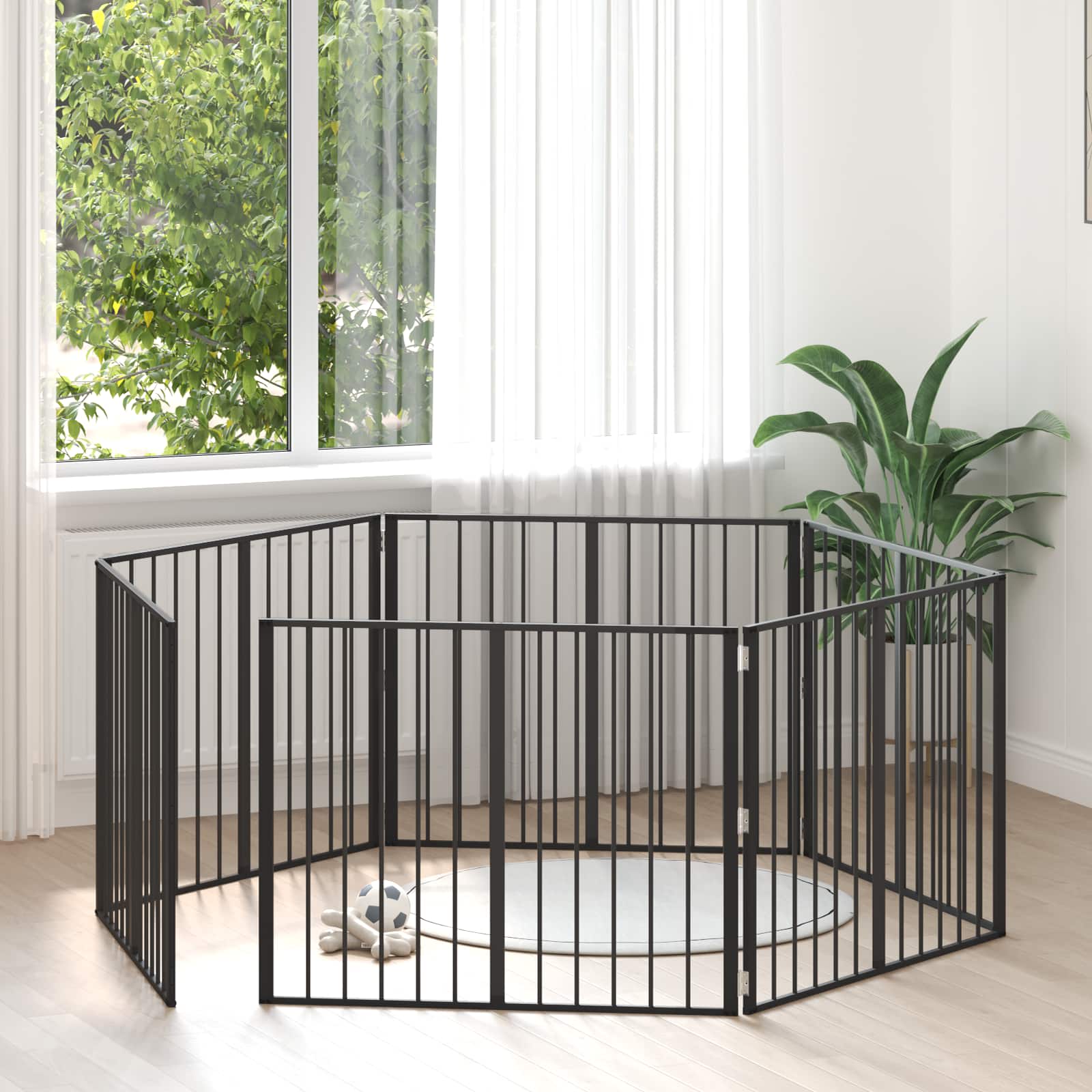 Πόρτα Σκύλου 6 pcs Μαύρο 100 x 80 cm Επικαλυμμένος Χάλυβας - Pakobazaar