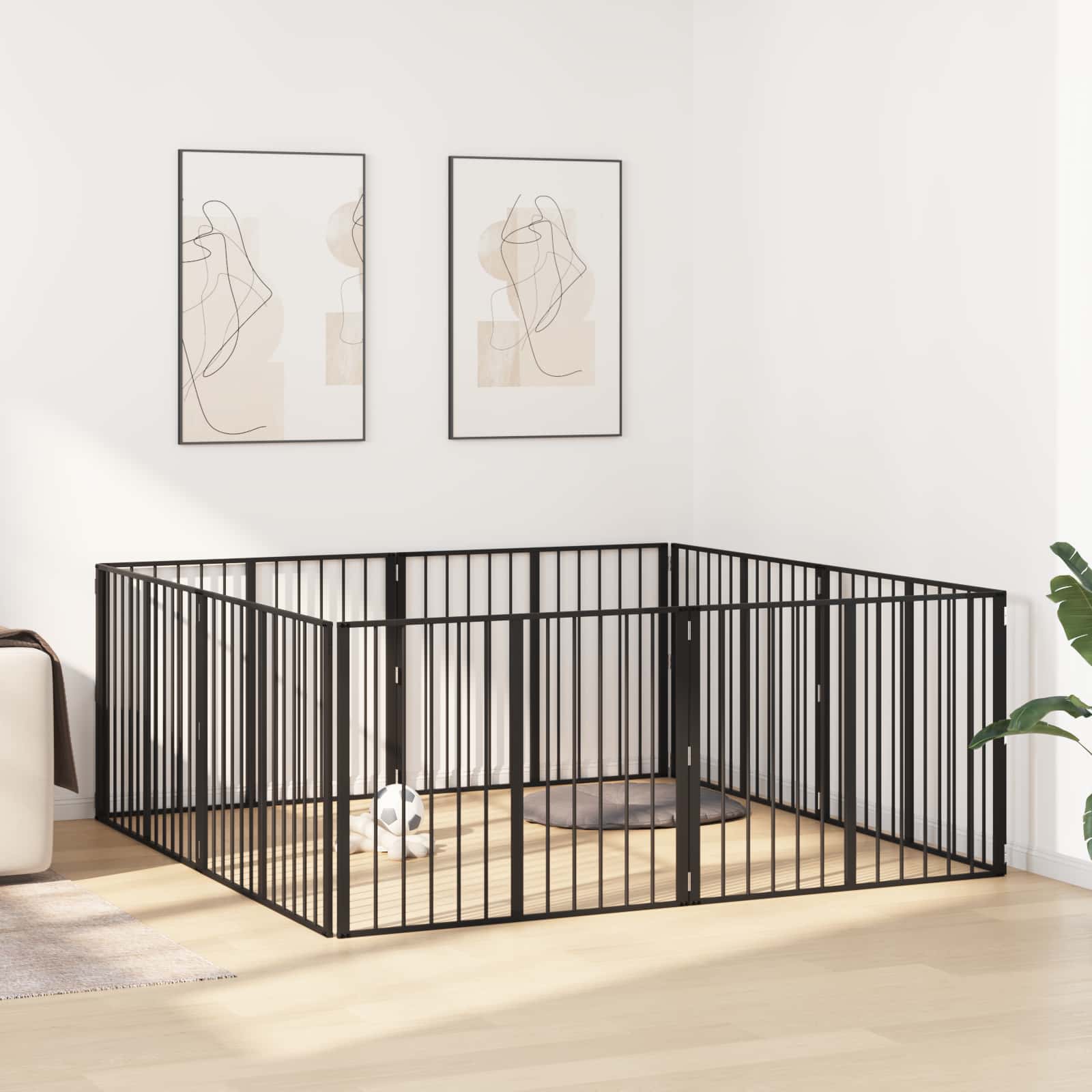 Πόρτα Σκύλου 8 pcs Μαύρο 100 x 80 cm Επικαλυμμένος Χάλυβας - Pakobazaar