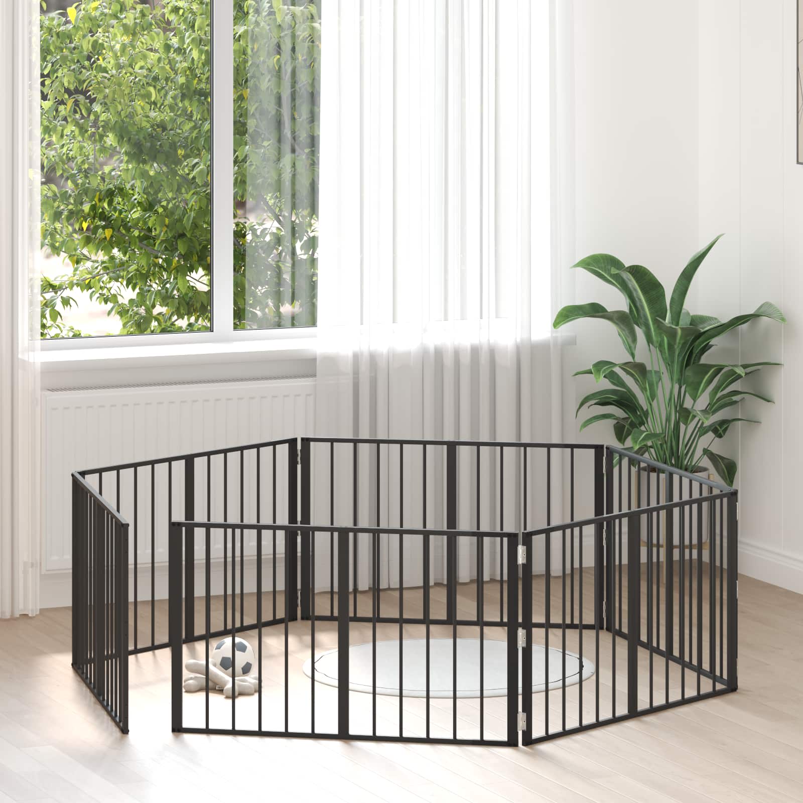 Πόρτα Σκύλου 6 pcs Μαύρο 100 x 60 cm Επικαλυμμένος Χάλυβας - Pakobazaar