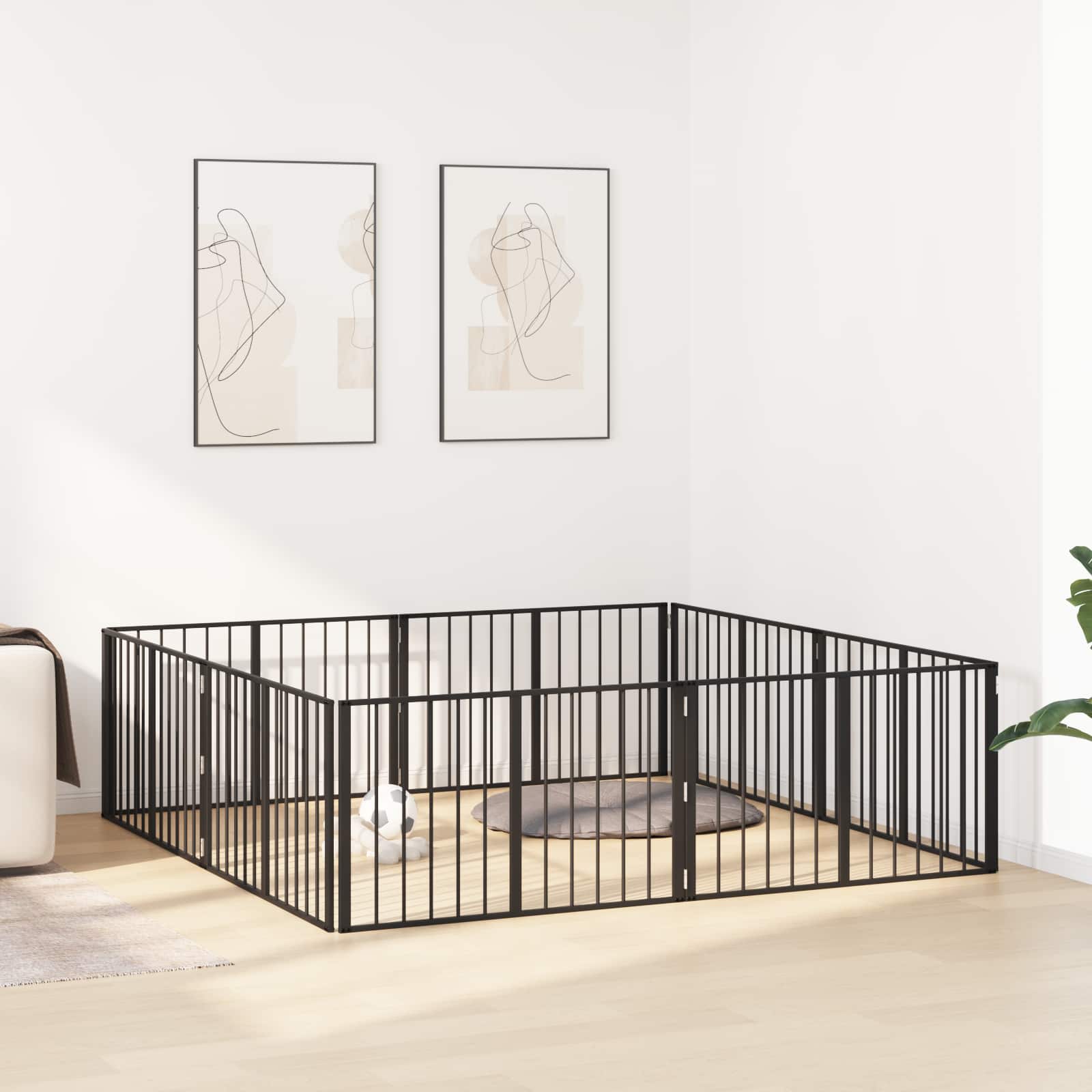 Πόρτα Σκύλου 8 pcs Μαύρο 100 x 60 cm Επικαλυμμένος Χάλυβας - Pakobazaar