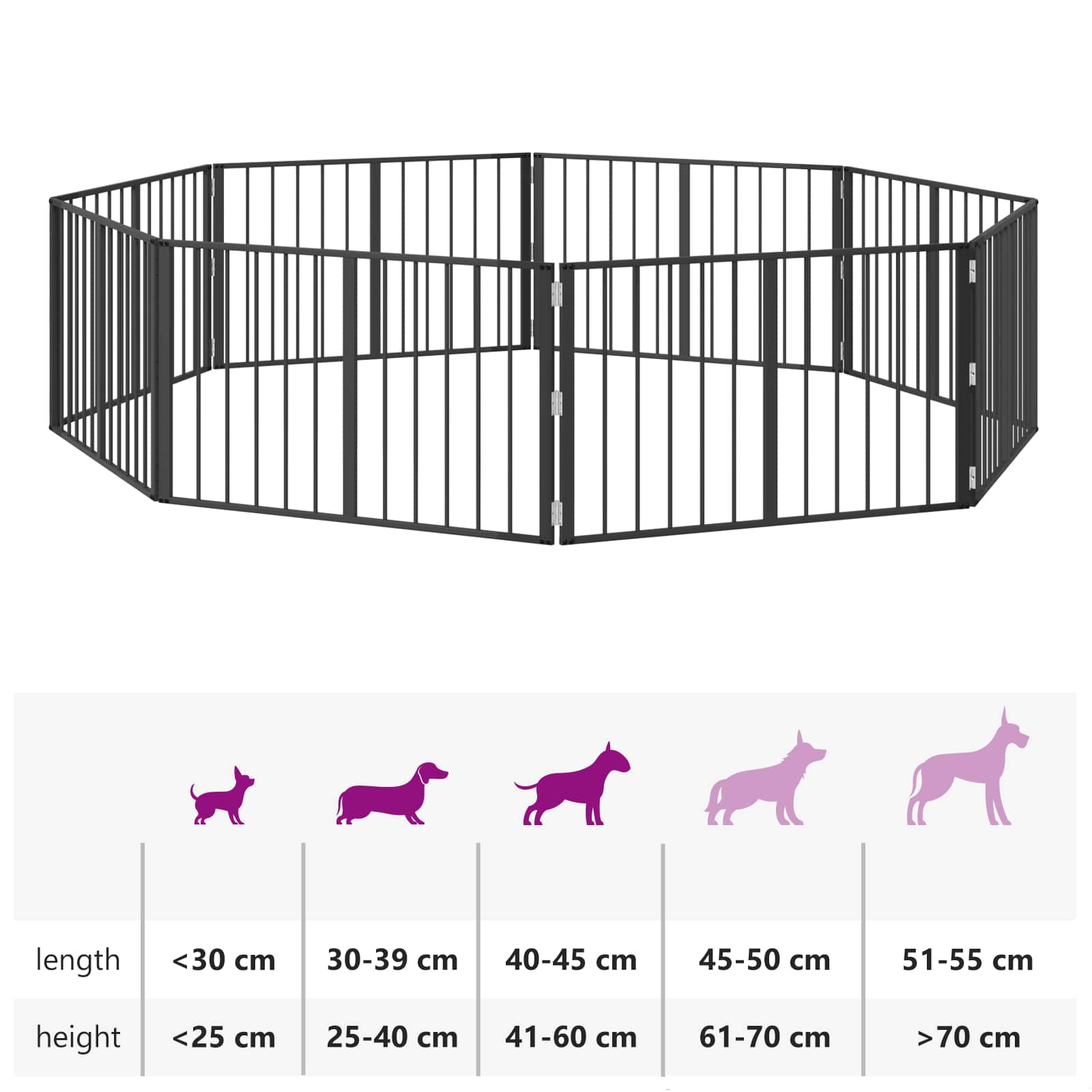 Πόρτα Σκύλου 8 pcs Μαύρο 100 x 60 cm Επικαλυμμένος Χάλυβας - Pakobazaar