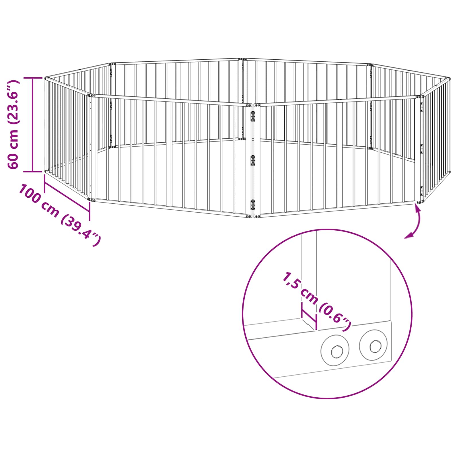 Πόρτα Σκύλου 8 pcs Μαύρο 100 x 60 cm Επικαλυμμένος Χάλυβας - Pakobazaar