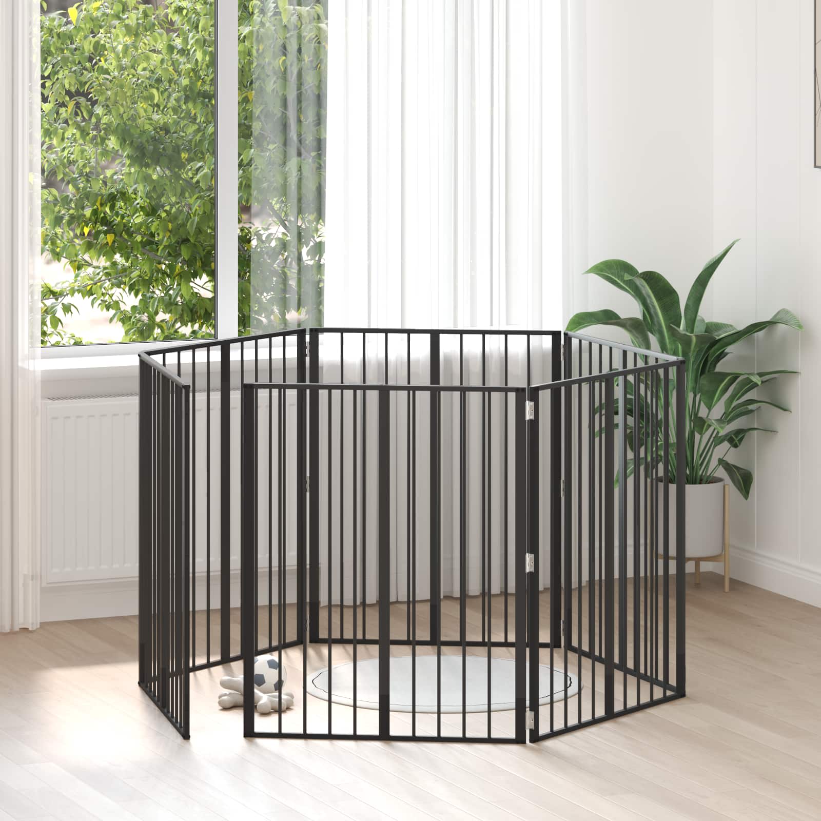 Πόρτα Σκύλου 6 pcs Μαύρο 80 x 100 cm Επικαλυμμένος Χάλυβας - Pakobazaar