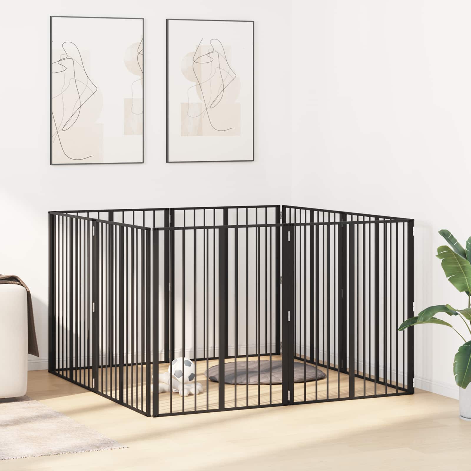 Πόρτα Σκύλου 8 pcs Μαύρο 80 x 100 cm Επικαλυμμένος Χάλυβας - Pakobazaar