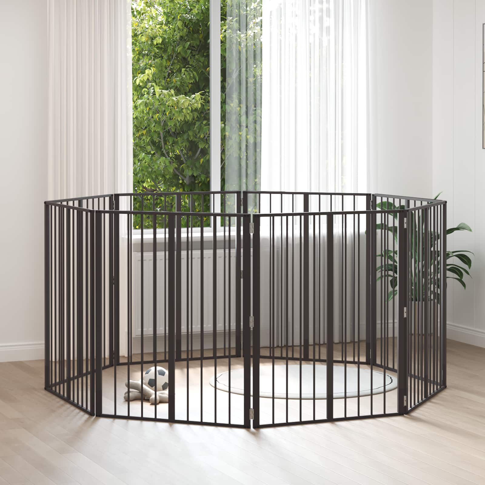 Πόρτα Σκύλου 8 pcs Μαύρο 80 x 100 cm Επικαλυμμένος Χάλυβας - Pakobazaar