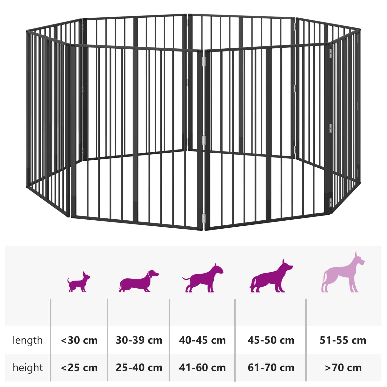 Πόρτα Σκύλου 8 pcs Μαύρο 80 x 100 cm Επικαλυμμένος Χάλυβας - Pakobazaar