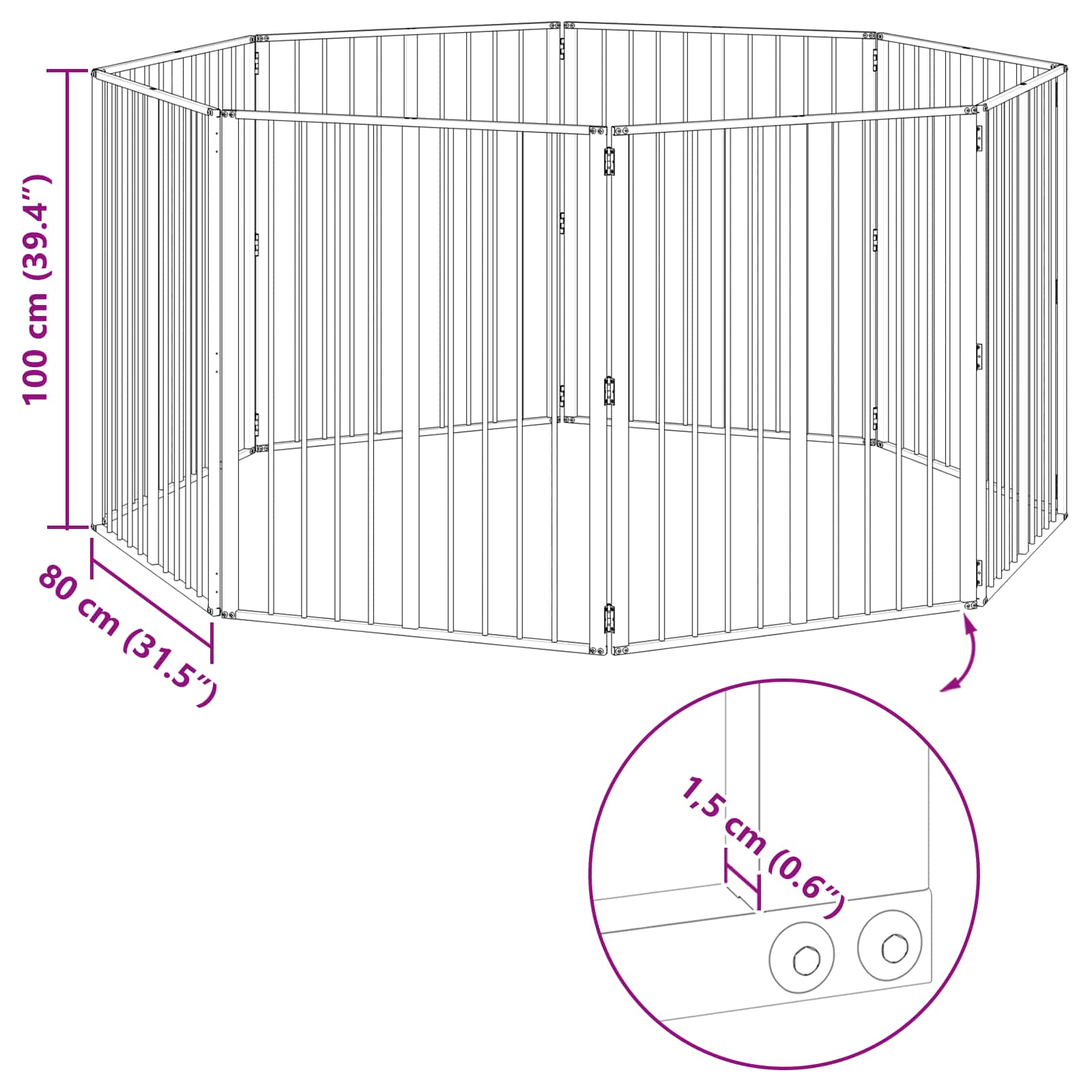 Πόρτα Σκύλου 8 pcs Μαύρο 80 x 100 cm Επικαλυμμένος Χάλυβας - Pakobazaar