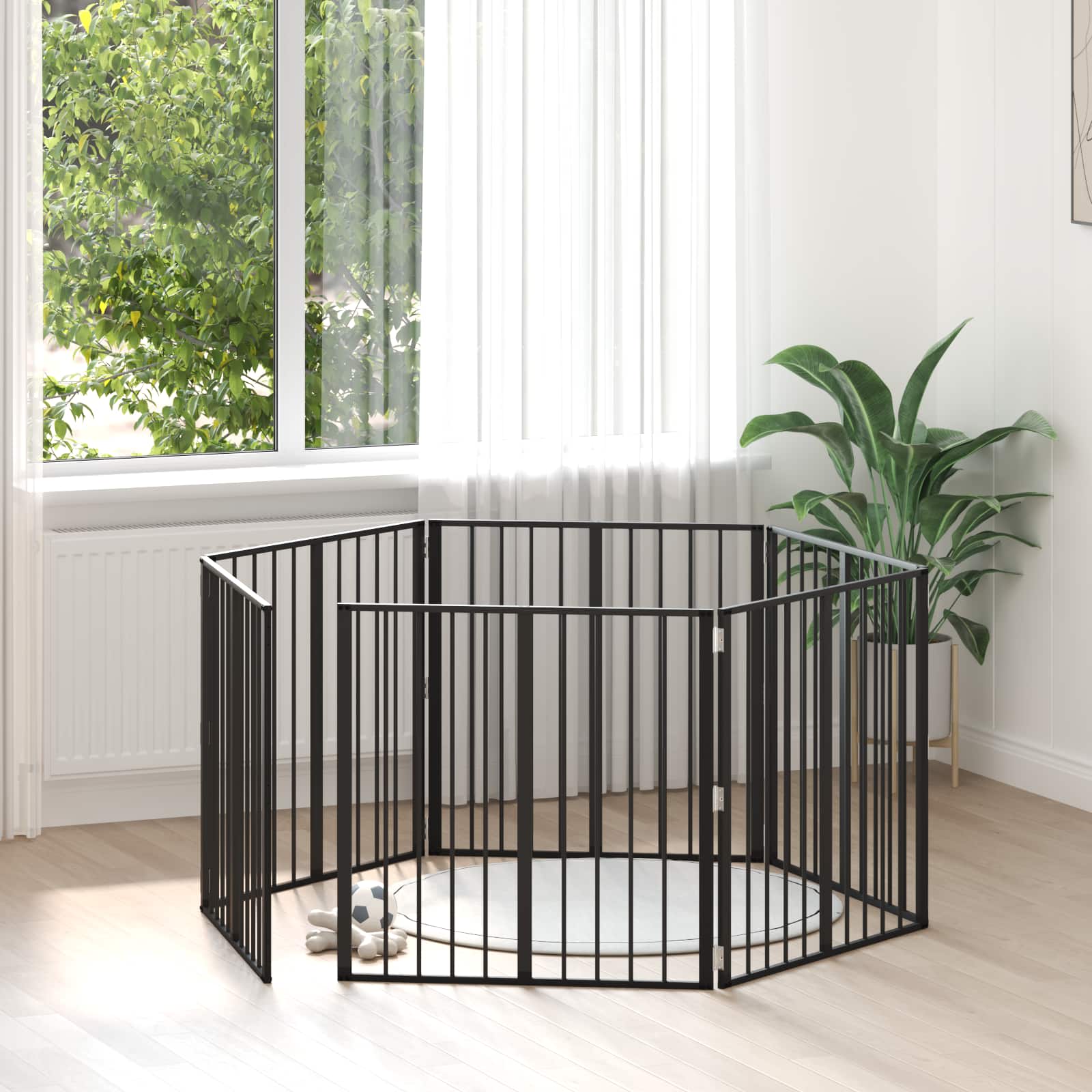Πόρτα Σκύλου 6 pcs Μαύρο 80 x 80 cm Επικαλυμμένος Χάλυβας - Pakobazaar