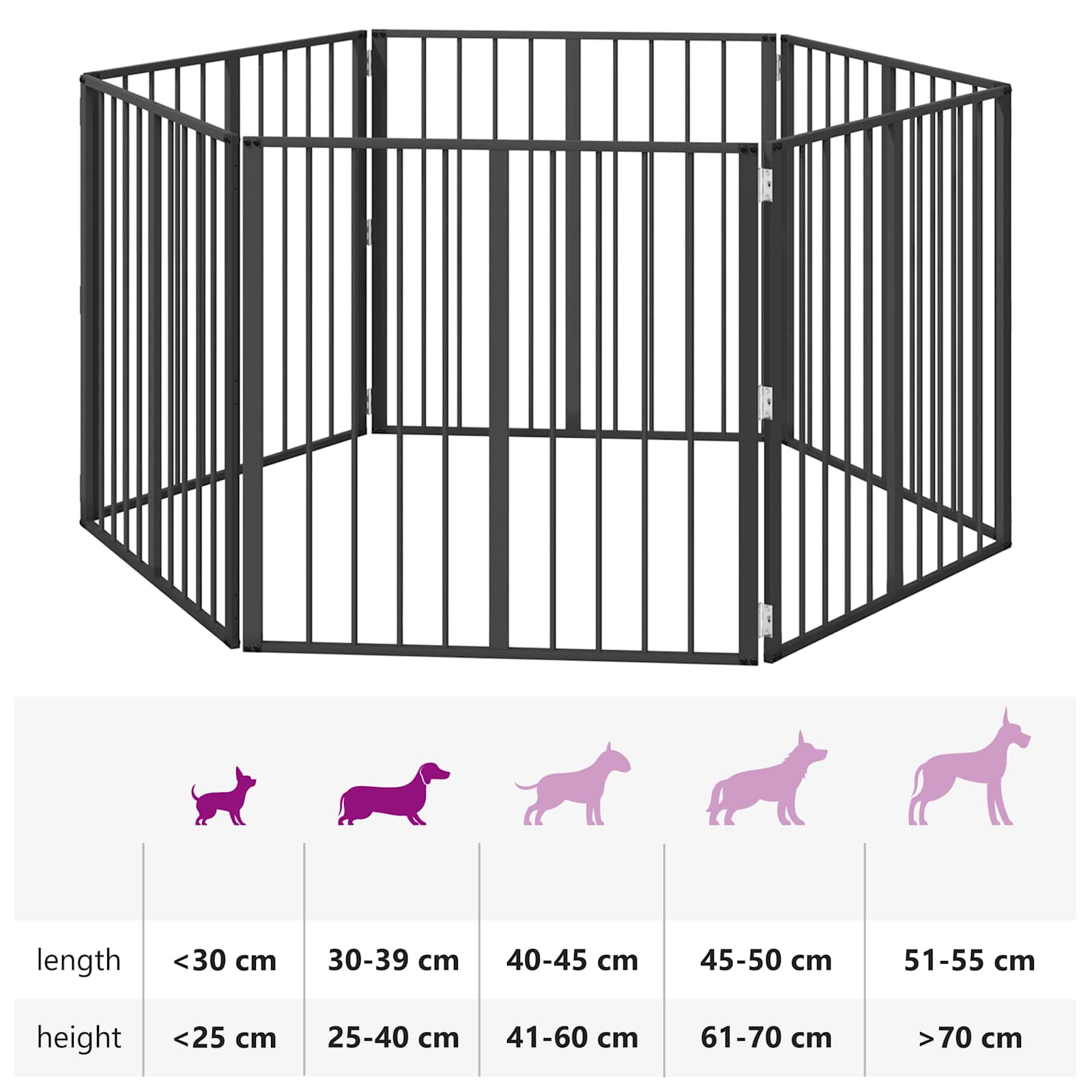 Πόρτα Σκύλου 6 pcs Μαύρο 80 x 80 cm Επικαλυμμένος Χάλυβας - Pakobazaar