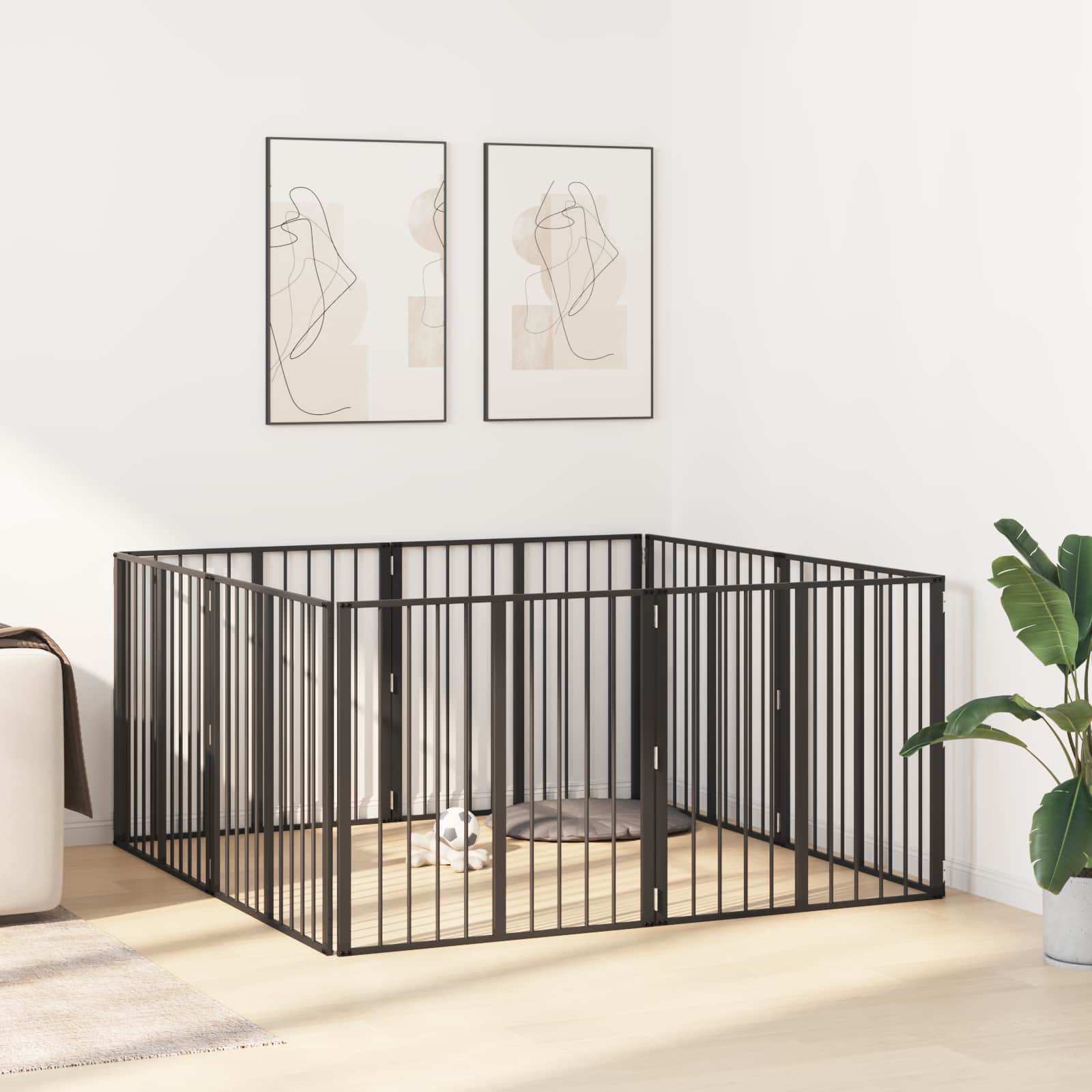 Πόρτα Σκύλου 8 pcs Μαύρο 80 x 80 cm Επικαλυμμένος Χάλυβας - Pakobazaar