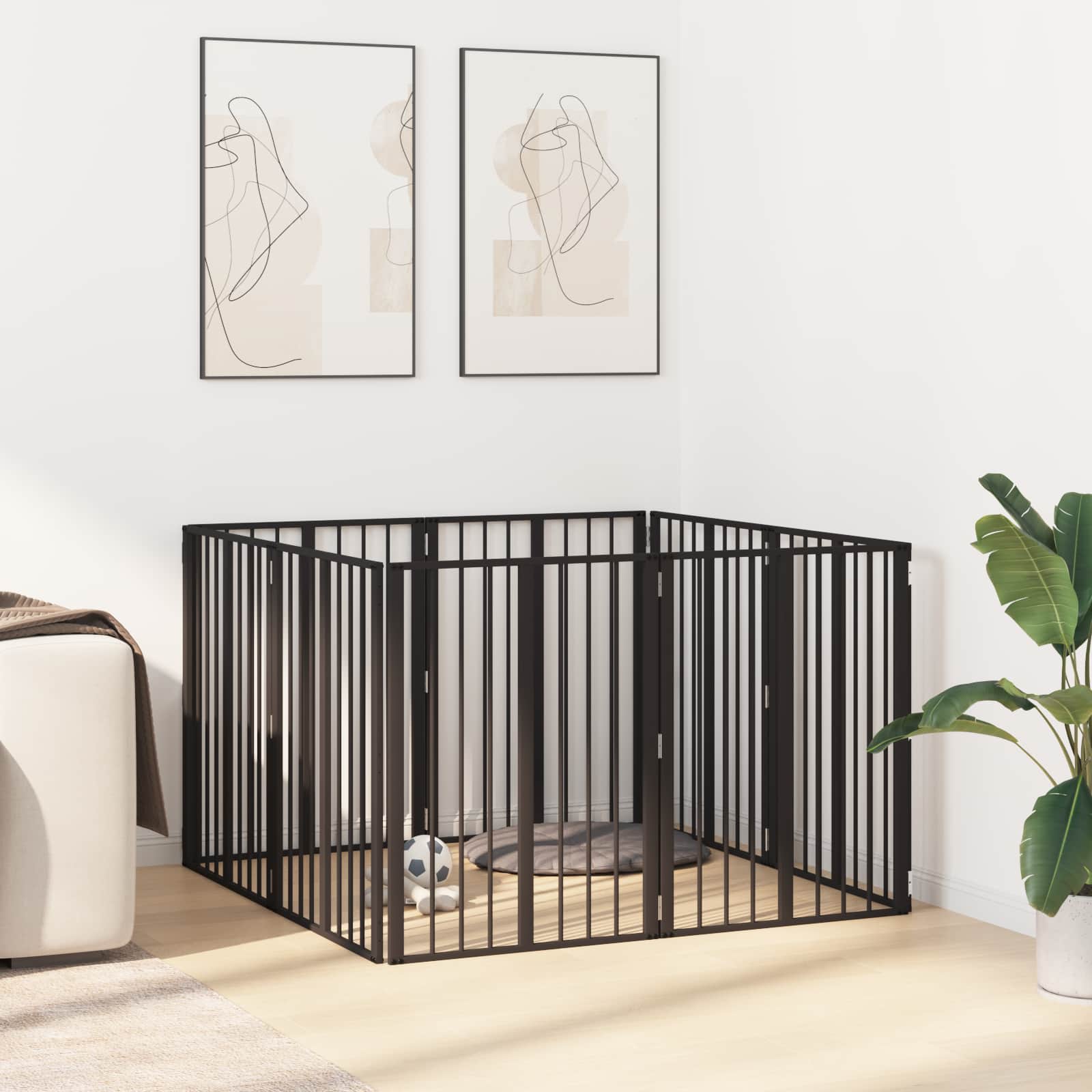 Πόρτα Σκύλου 8 pcs Μαύρο 60 x 80 cm Επικαλυμμένος Χάλυβας - Pakobazaar