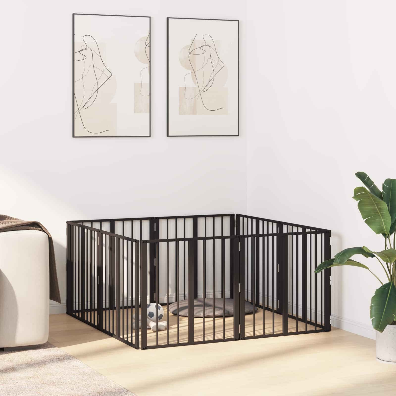 Πόρτα Σκύλου 8 pcs Μαύρο 60 x 60 cm Επικαλυμμένος Χάλυβας - Pakobazaar