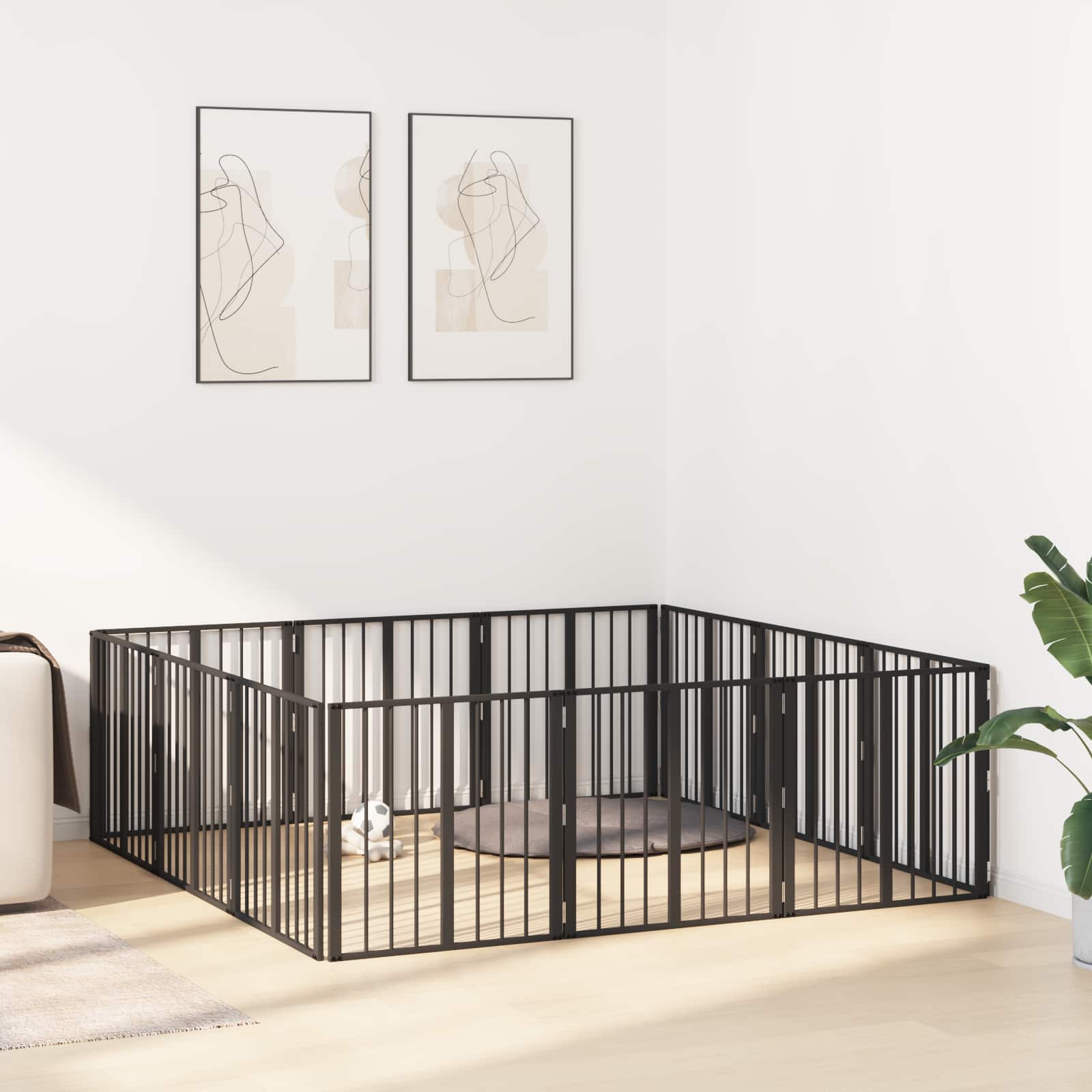 Πόρτα Σκύλου 12 pcs Μαύρο 60 x 60 cm Επικαλυμμένος Χάλυβας - Pakobazaar