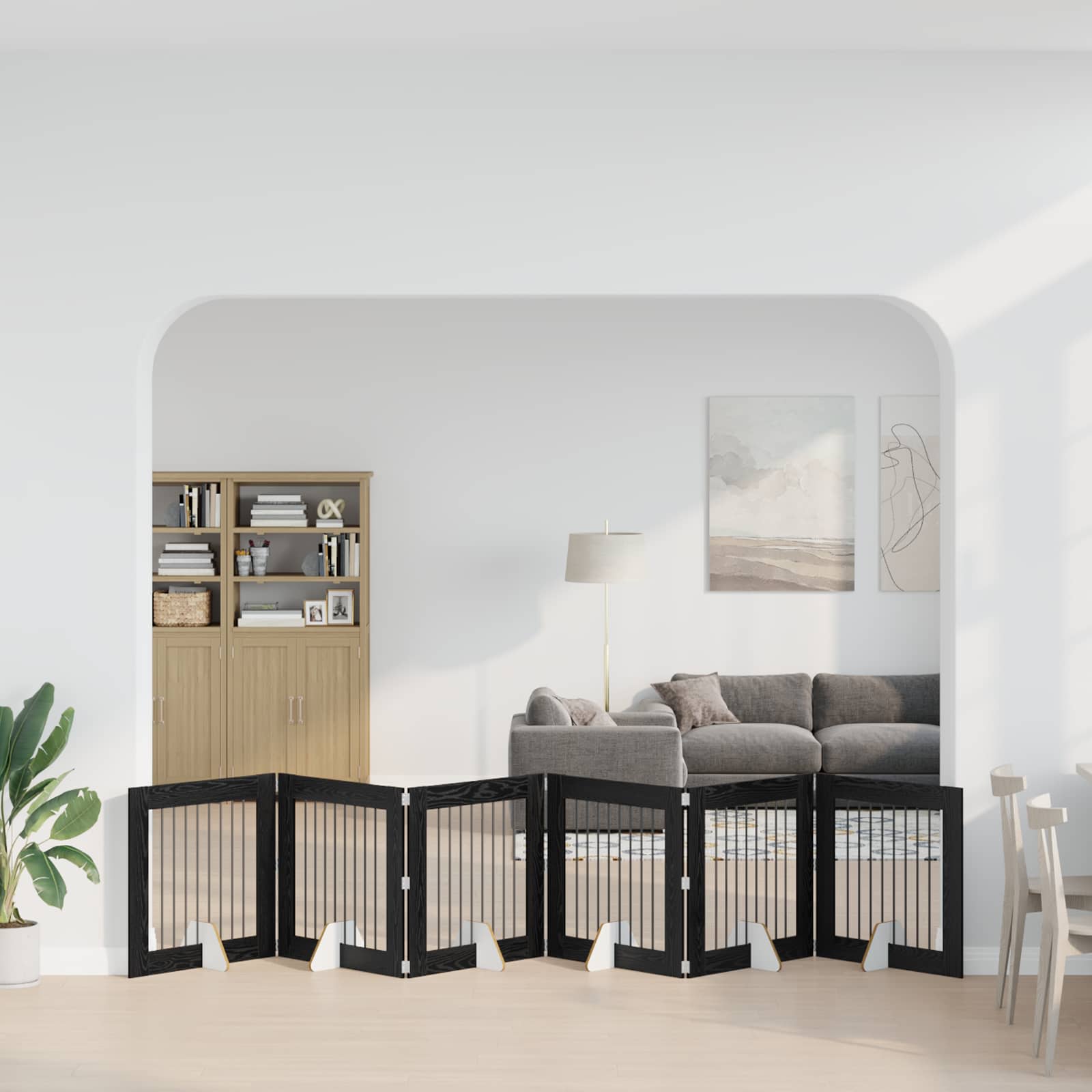 Πύλη Σκύλου με Στηρίγματα 6 pcs Μαύρη Δρυς 80 x 80 cm - Pakobazaar