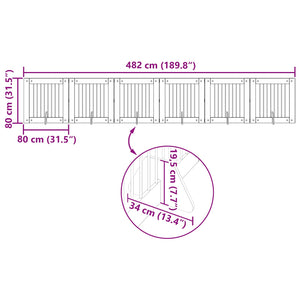 Πύλη Σκύλου με Στηρίγματα 6 pcs Μαύρη Δρυς 80 x 80 cm - Pakobazaar