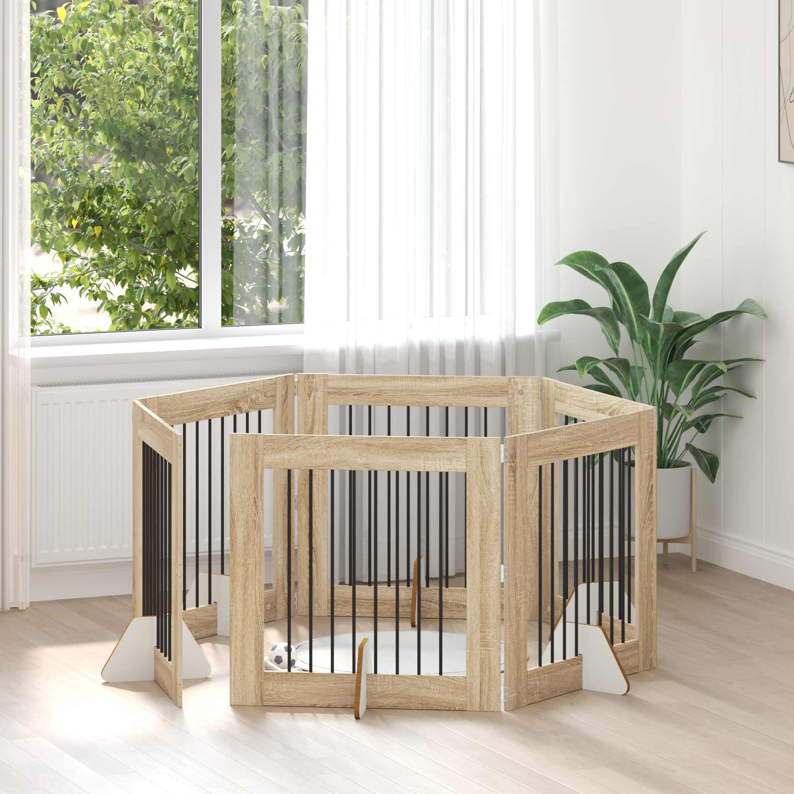 Πύλη Σκύλου με Στηρίγματα 6 pcs Sonoma Δρυς 80 x 80 cm - Pakobazaar