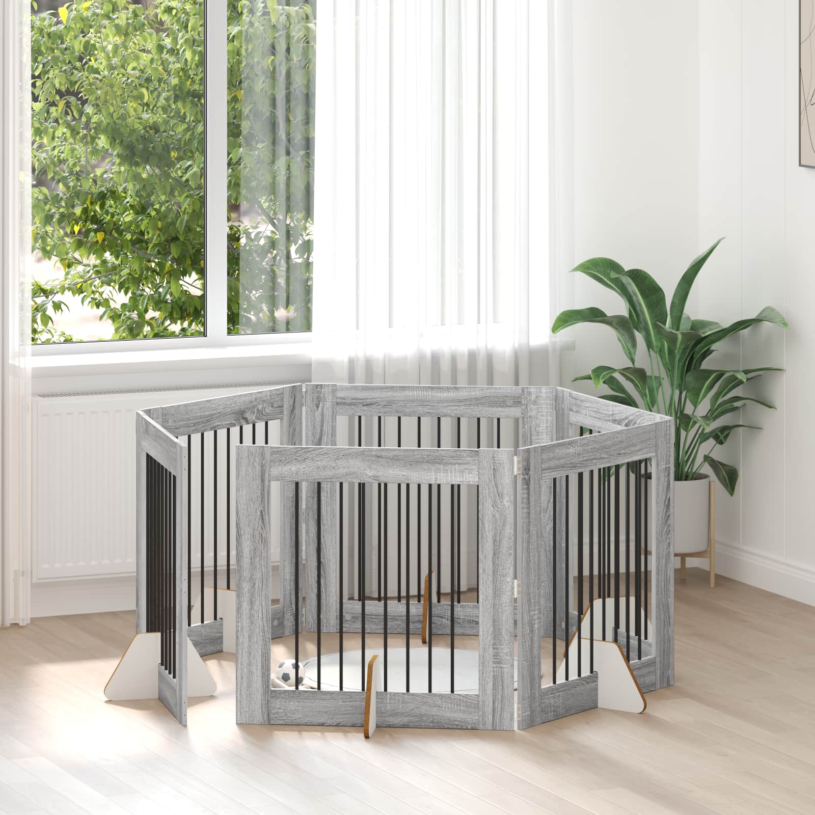 Πύλη Σκύλου με Στηρίγματα 6 pcs Γκρι Sonoma 80 x 80 cm - Pakobazaar