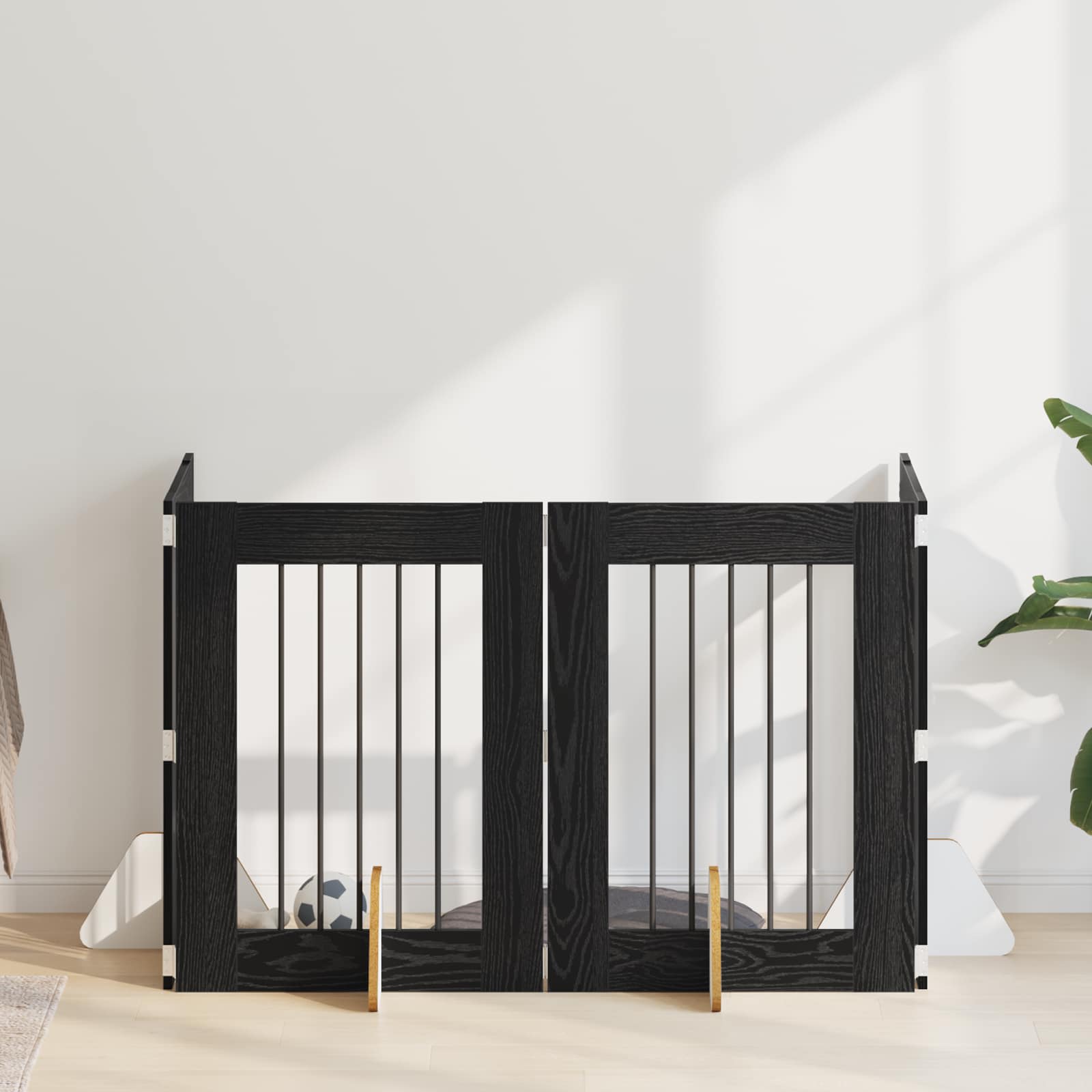 Πύλη Σκύλου με Στηρίγματα 4 pcs Μαύρη Δρυς 60 x 80 cm - Pakobazaar