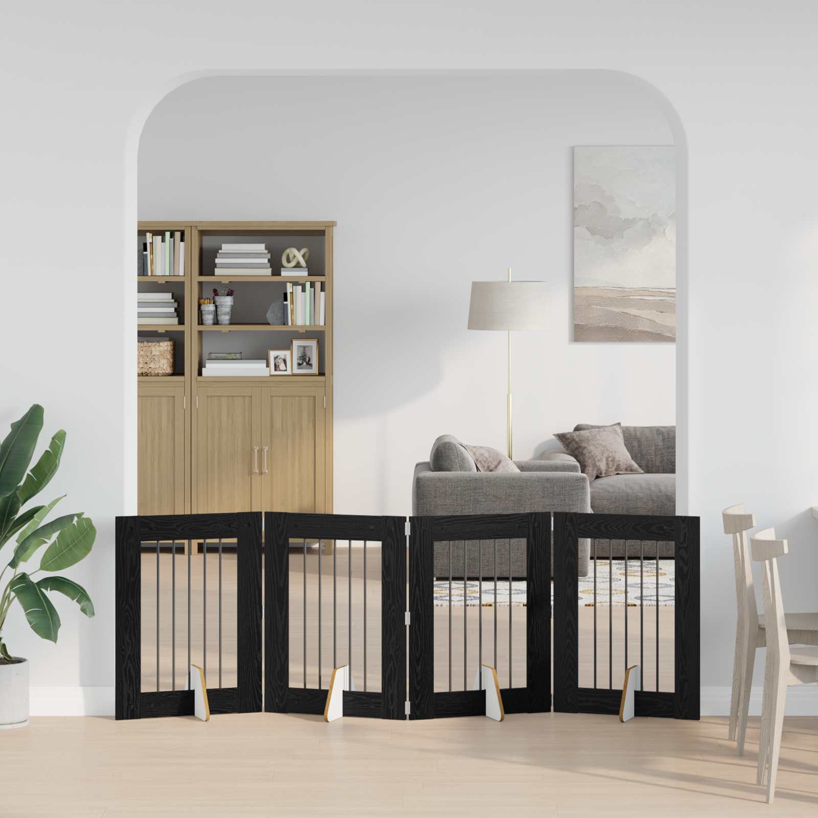 Πύλη Σκύλου με Στηρίγματα 4 pcs Μαύρη Δρυς 60 x 80 cm - Pakobazaar