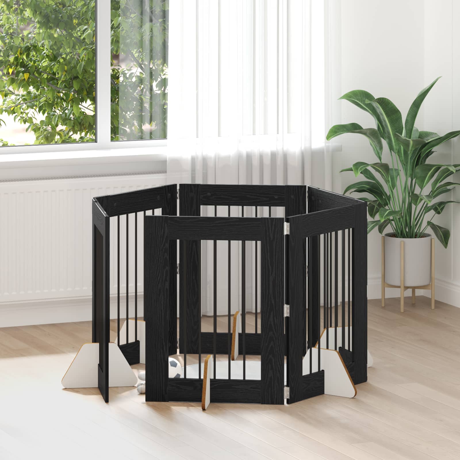 Πύλη Σκύλου με Στηρίγματα 6 pcs Μαύρη Δρυς 60 x 80 cm - Pakobazaar