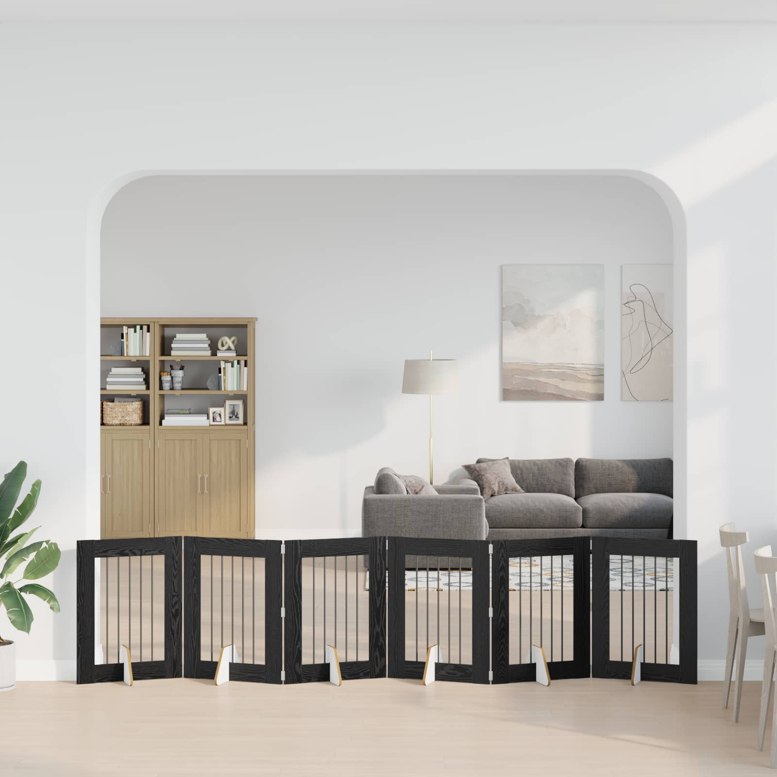 Πύλη Σκύλου με Στηρίγματα 6 pcs Μαύρη Δρυς 60 x 80 cm - Pakobazaar