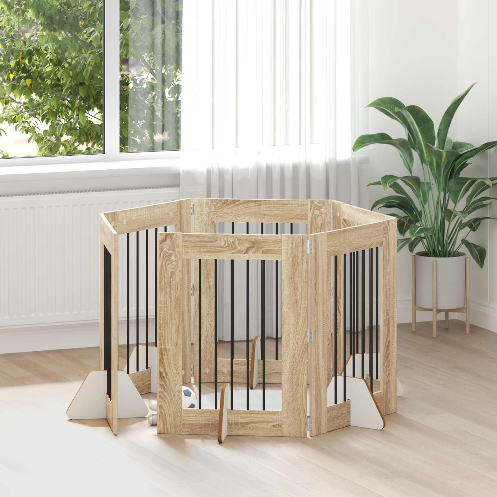 Πύλη Σκύλου με Στηρίγματα 6 pcs Sonoma Δρυς 60 x 80 cm - Pakobazaar