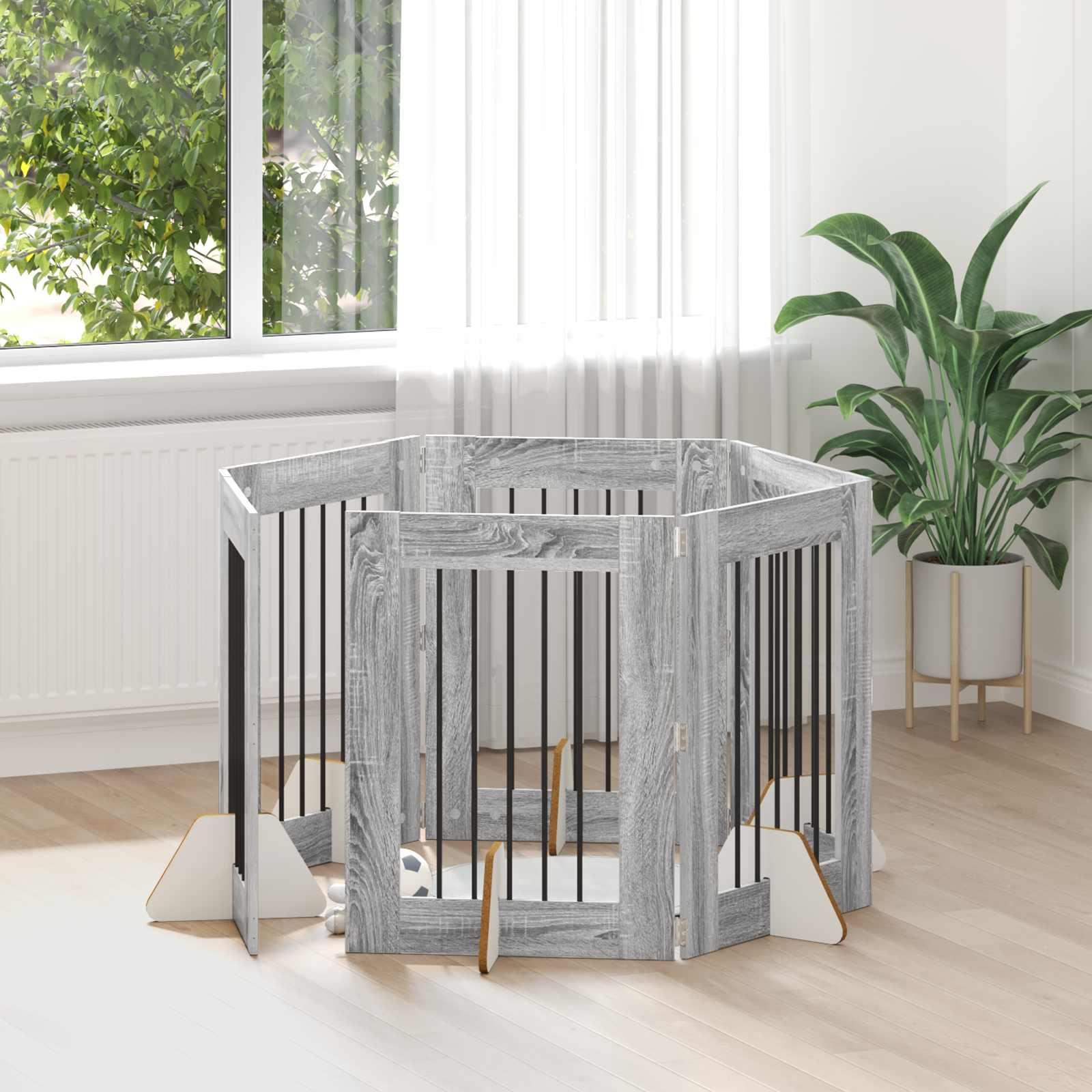 Πύλη Σκύλου με Στηρίγματα 6 pcs Γκρι Sonoma 60 x 80 cm - Pakobazaar