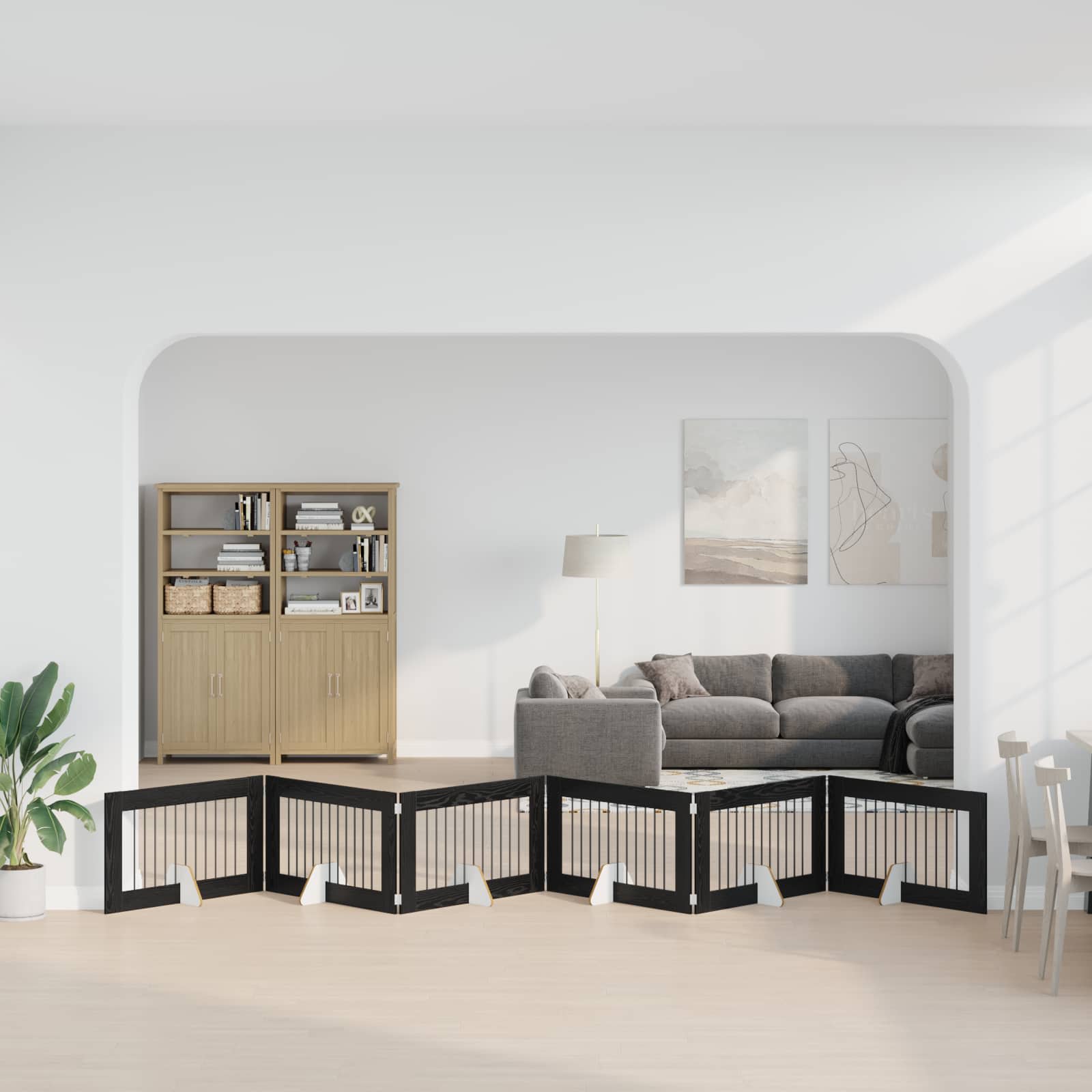 Πύλη Σκύλου με Στηρίγματα 6 pcs Μαύρη Δρυς 100 x 60 cm - Pakobazaar