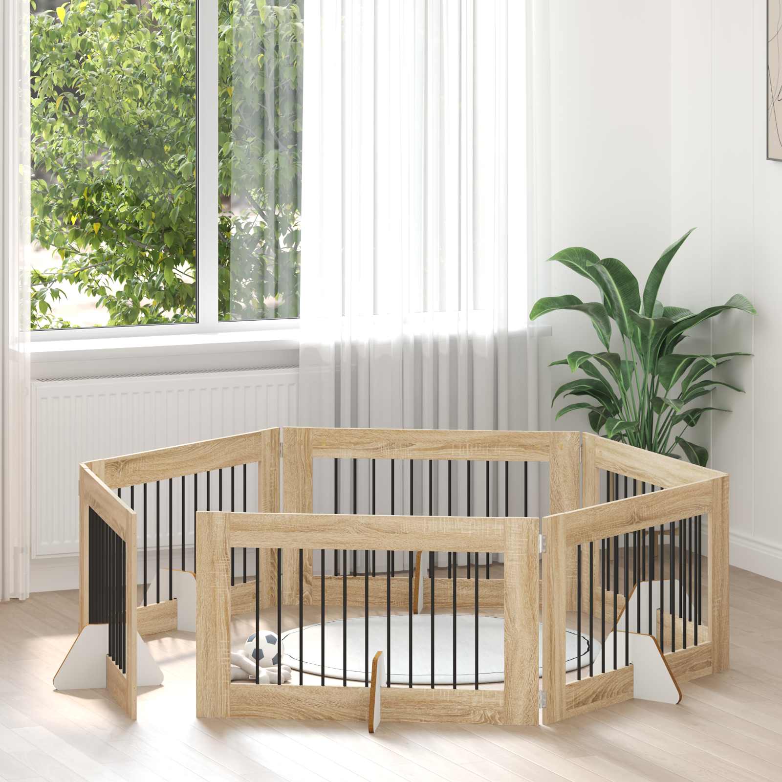 Πύλη Σκύλου με Στηρίγματα 6 pcs Sonoma Δρυς 100 x 60 cm - Pakobazaar