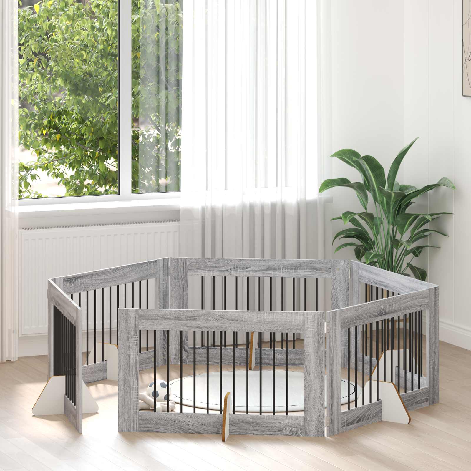 Πύλη Σκύλου με Στηρίγματα 6 pcs Γκρι Sonoma 100 x 60 cm - Pakobazaar