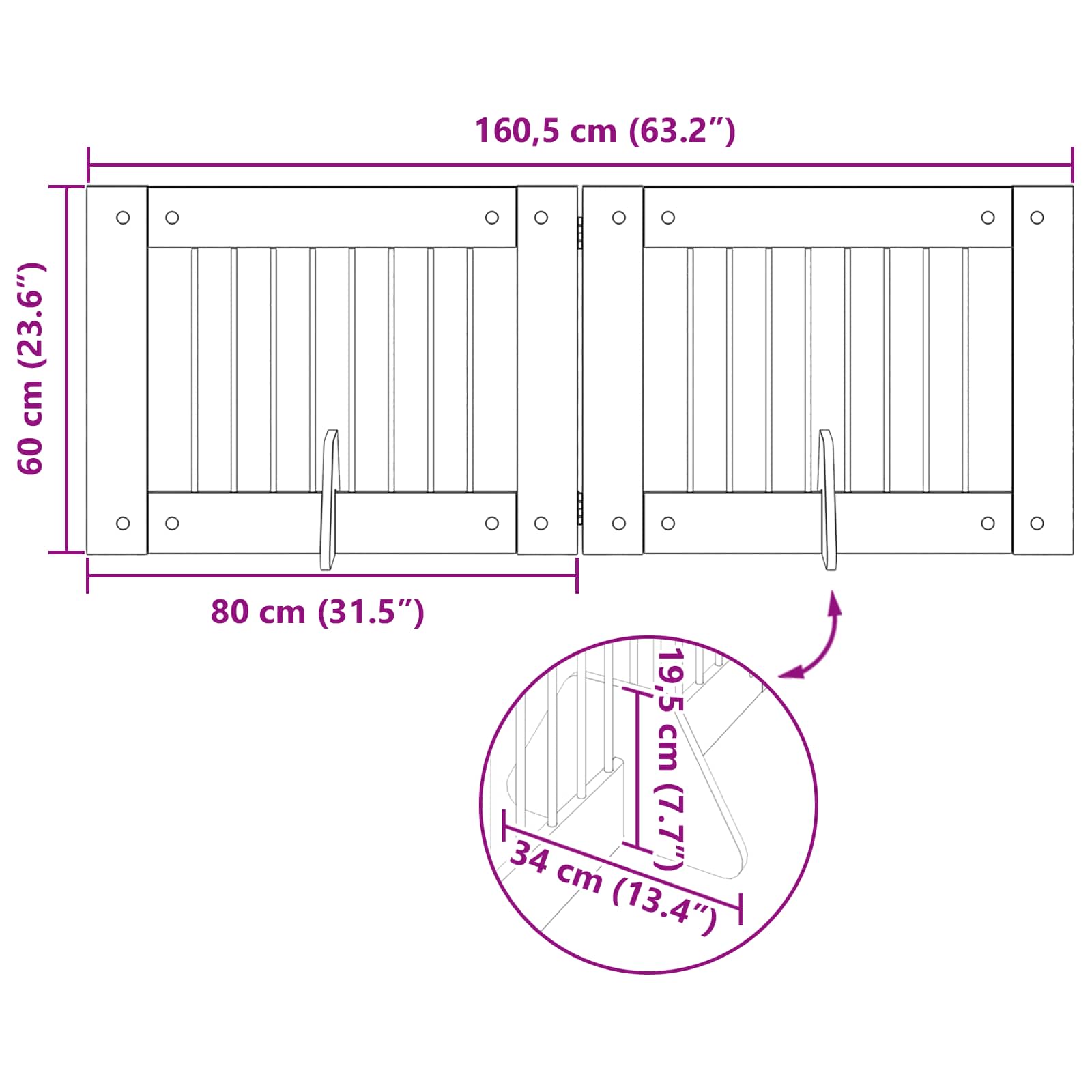 Πύλη Σκύλου με Στηρίγματα 2 pcs Μαύρη Δρυς 80 x 60 cm - Pakobazaar