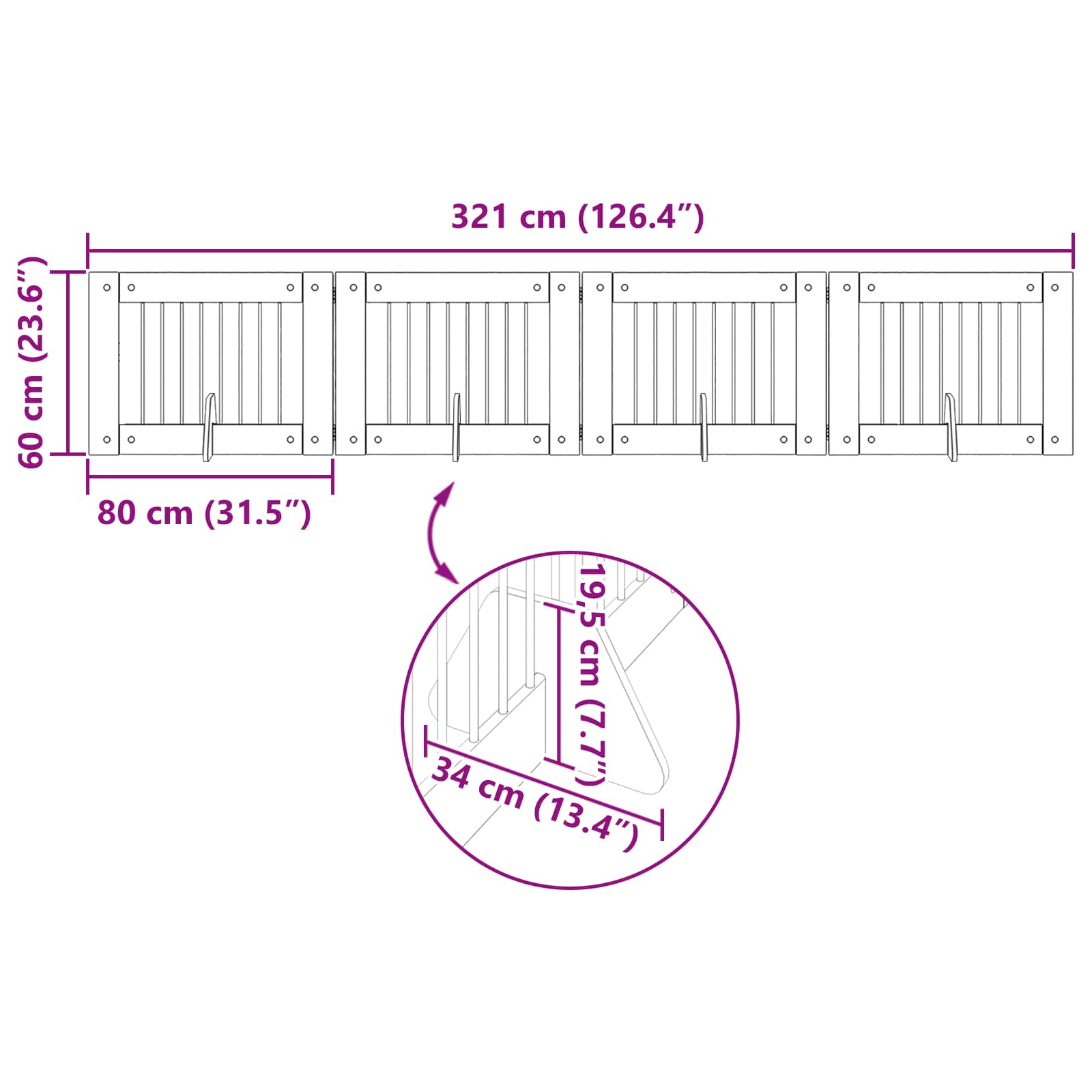 Πύλη Σκύλου με Στηρίγματα 4 pcs Γκρι Sonoma 80 x 60 cm - Pakobazaar