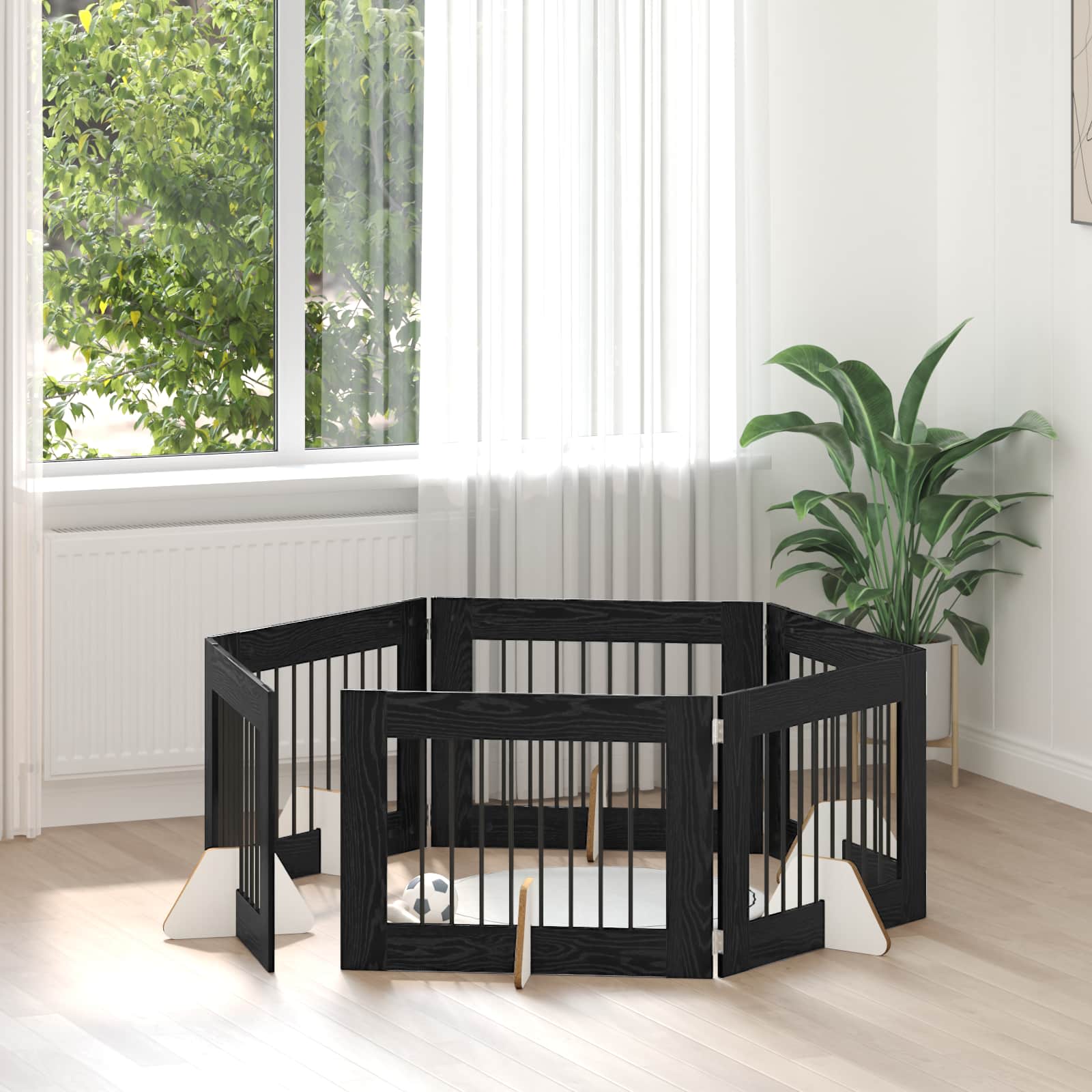 Πύλη Σκύλου με Στηρίγματα 6 pcs Μαύρη Δρυς 80 x 60 cm - Pakobazaar