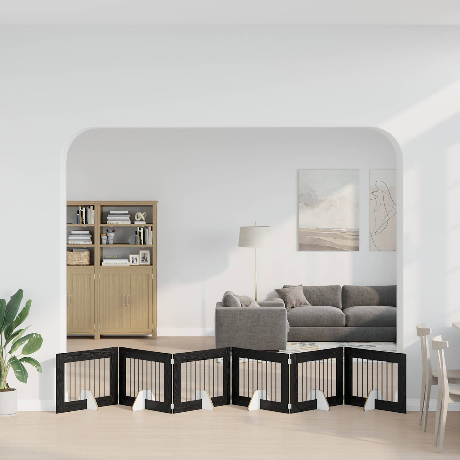 Πύλη Σκύλου με Στηρίγματα 6 pcs Μαύρη Δρυς 80 x 60 cm - Pakobazaar