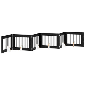 Πύλη Σκύλου με Στηρίγματα 6 pcs Μαύρη Δρυς 80 x 60 cm - Pakobazaar