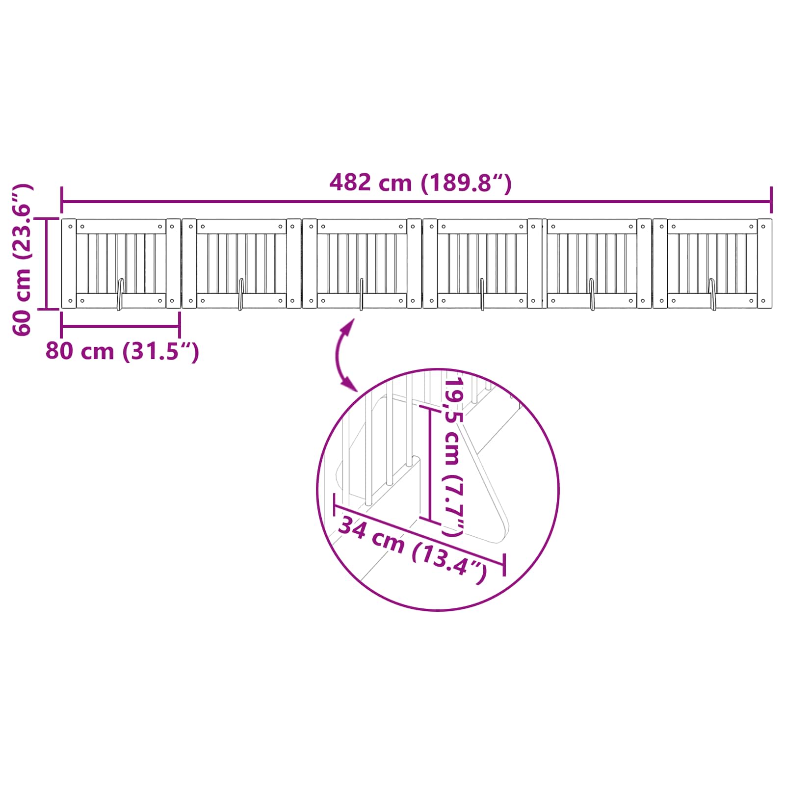 Πύλη Σκύλου με Στηρίγματα 6 pcs Μαύρη Δρυς 80 x 60 cm - Pakobazaar