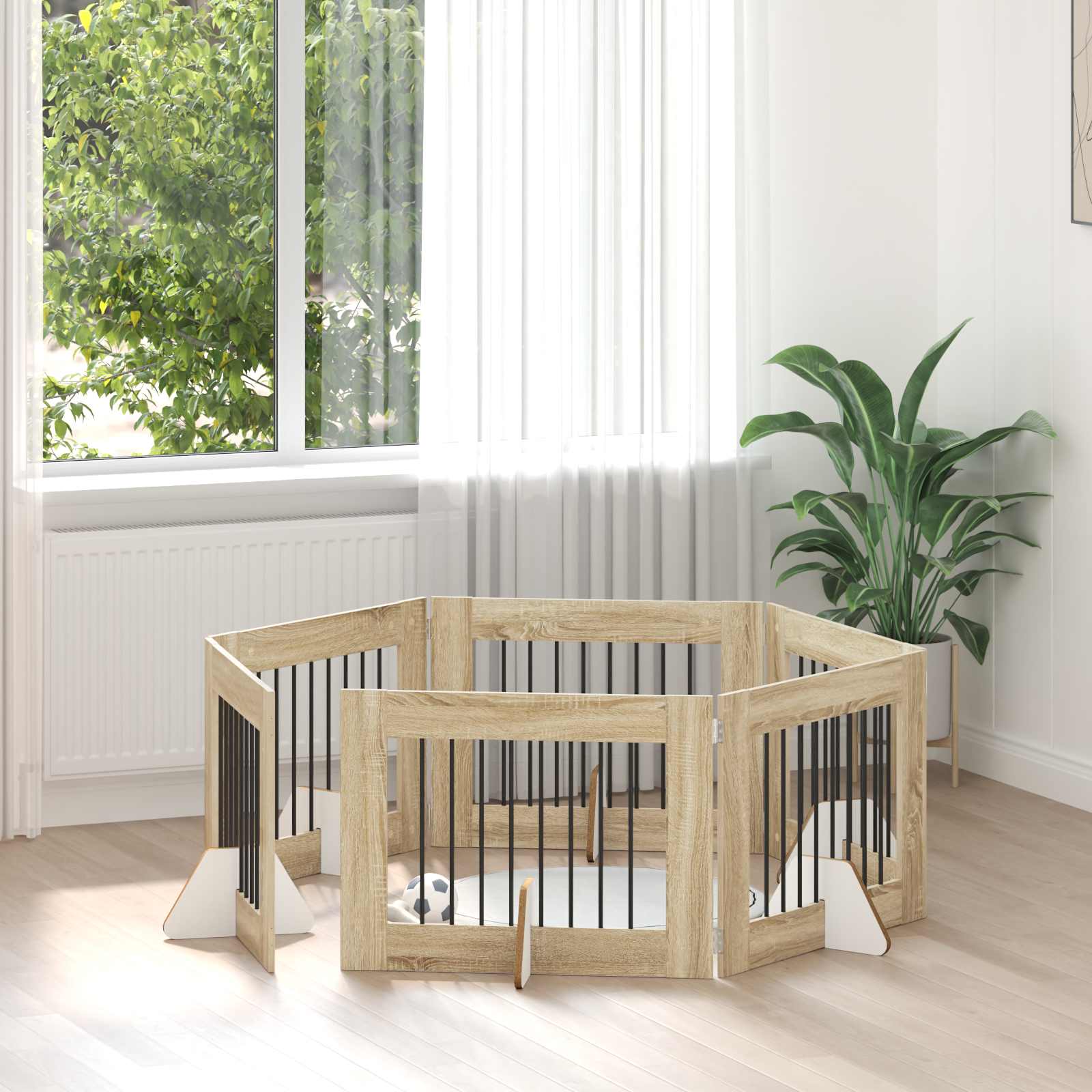 Πύλη Σκύλου με Στηρίγματα 6 pcs Sonoma Δρυς 80 x 60 cm - Pakobazaar