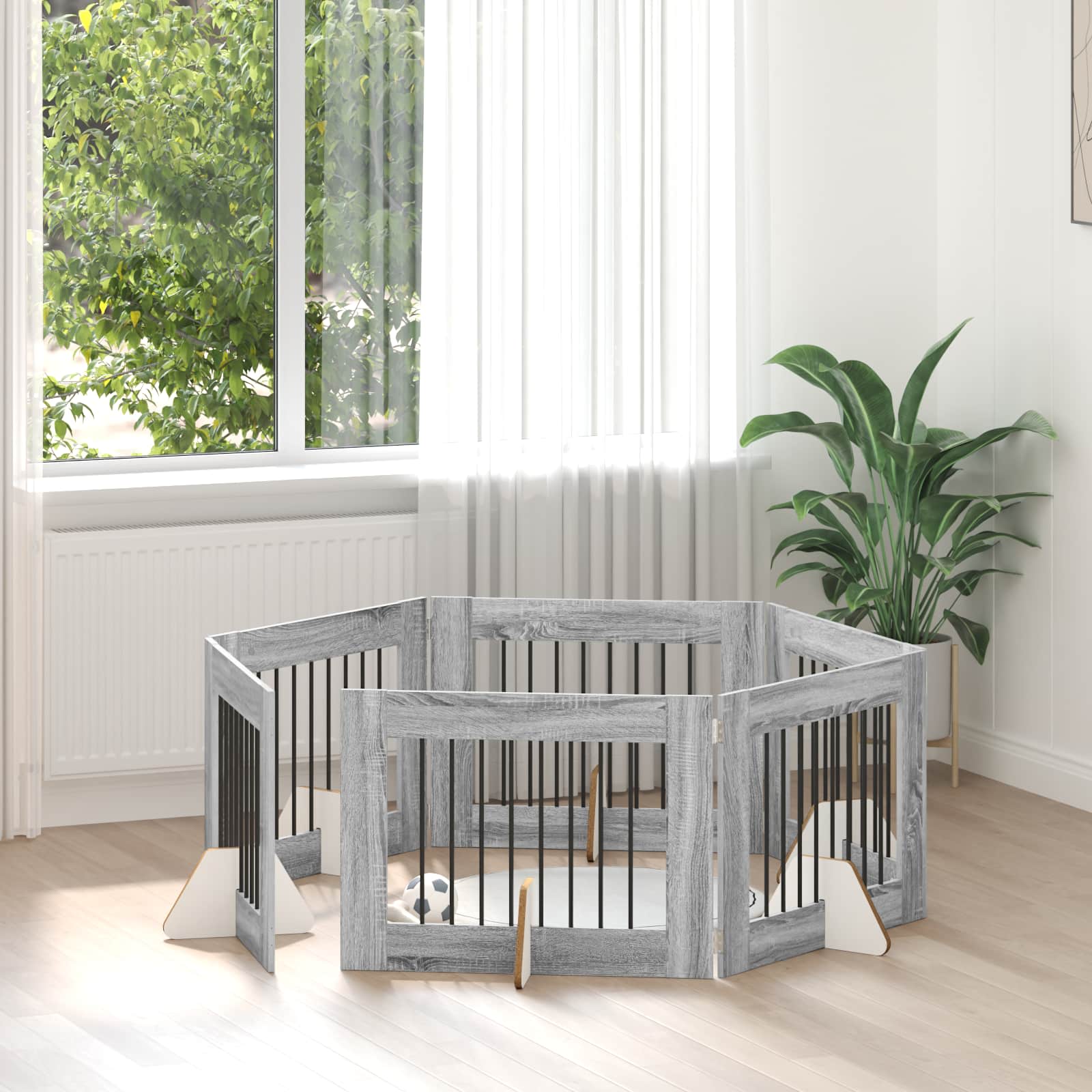 Πύλη Σκύλου με Στηρίγματα 6 pcs Γκρι Sonoma 80 x 60 cm - Pakobazaar