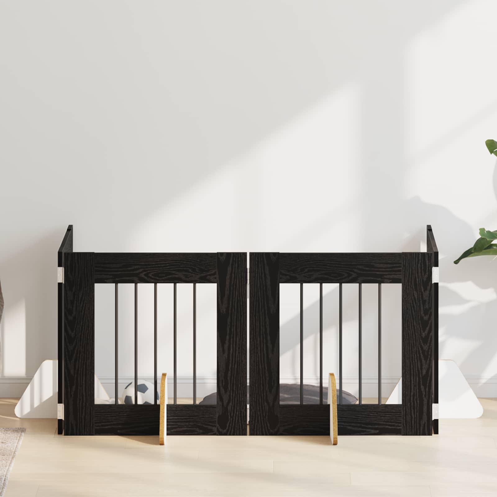 Πύλη Σκύλου με Στηρίγματα 4 pcs Μαύρη Δρυς 60 x 60 cm - Pakobazaar