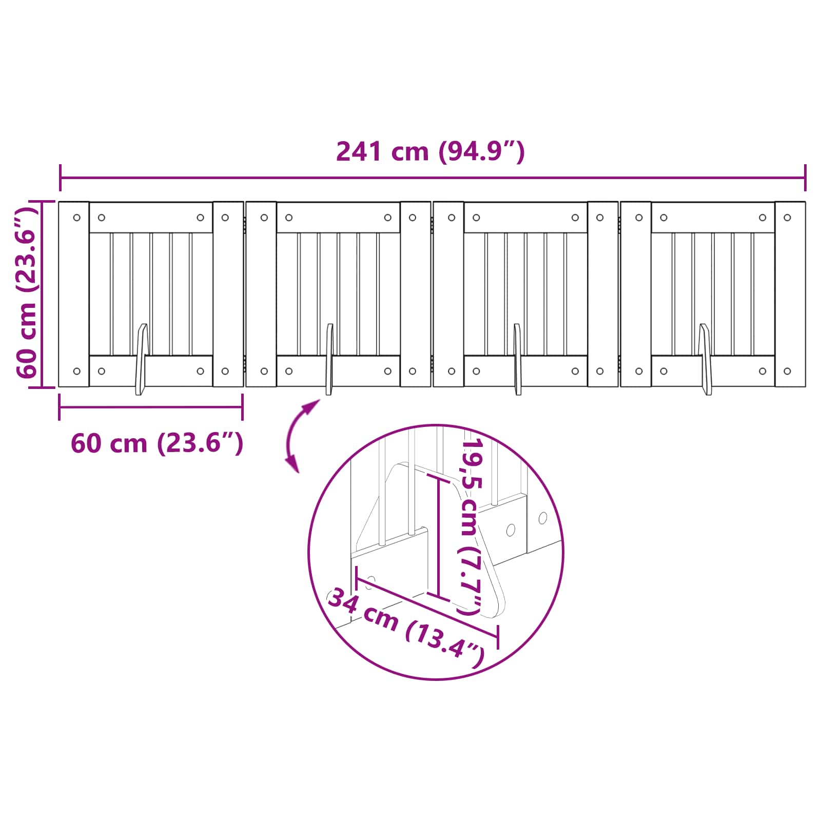 Πύλη Σκύλου με Στηρίγματα 4 pcs Μαύρη Δρυς 60 x 60 cm - Pakobazaar