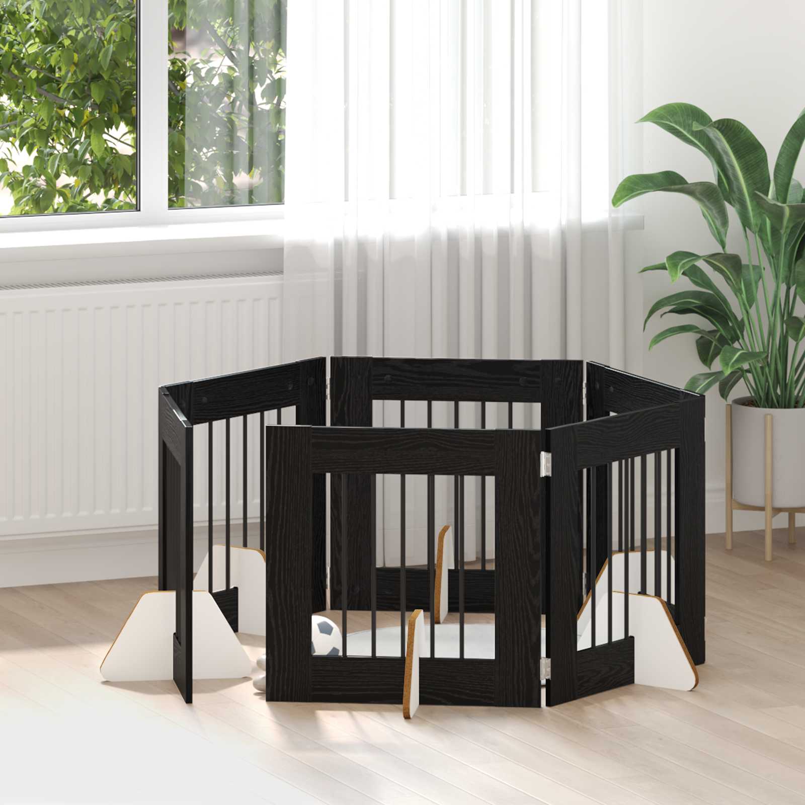 Πύλη Σκύλου με Στηρίγματα 6 pcs Μαύρη Δρυς 60 x 60 cm - Pakobazaar