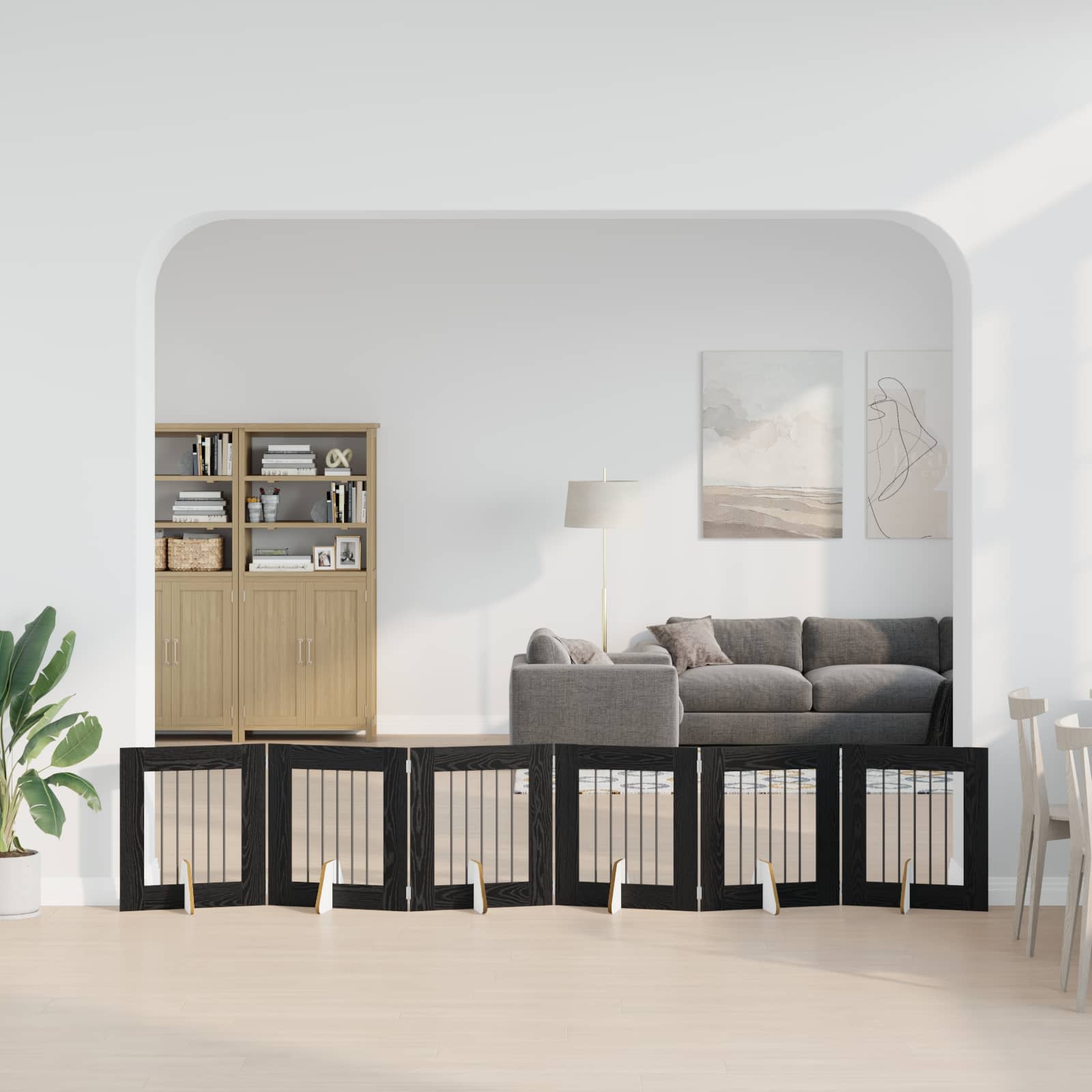 Πύλη Σκύλου με Στηρίγματα 6 pcs Μαύρη Δρυς 60 x 60 cm - Pakobazaar