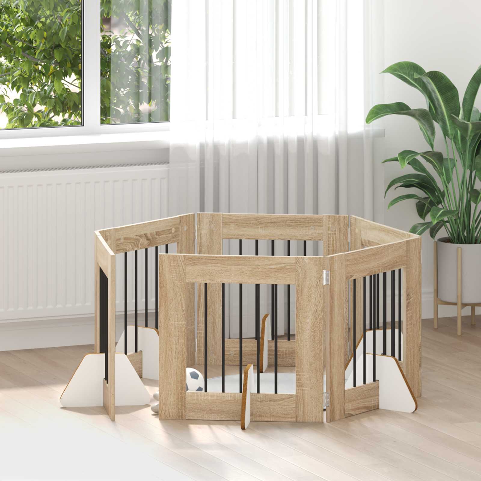 Πύλη Σκύλου με Στηρίγματα 6 pcs Sonoma Δρυς 60 x 60 cm - Pakobazaar